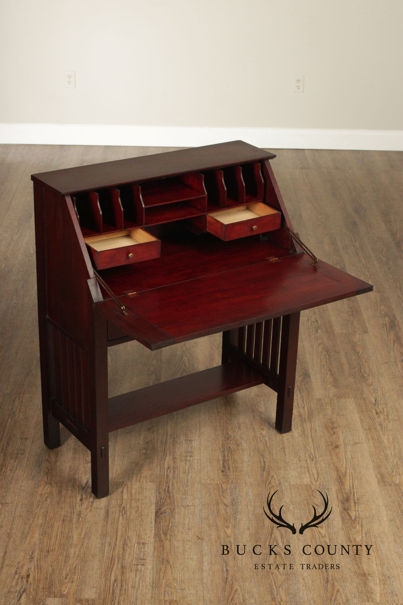 Antique Mahogany Arts And Crafts Slant Front Writing Desk