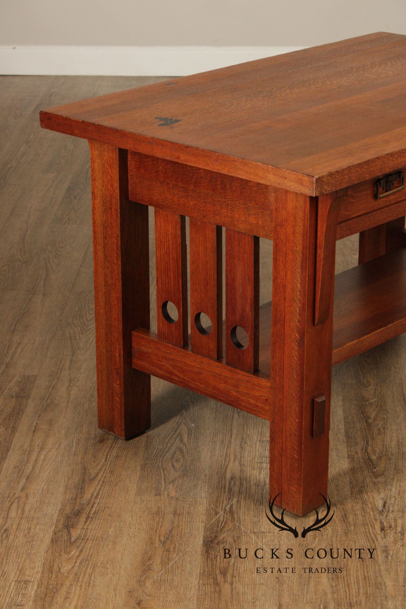 Antique Arts and Crafts Oak Library Table Writing Desk