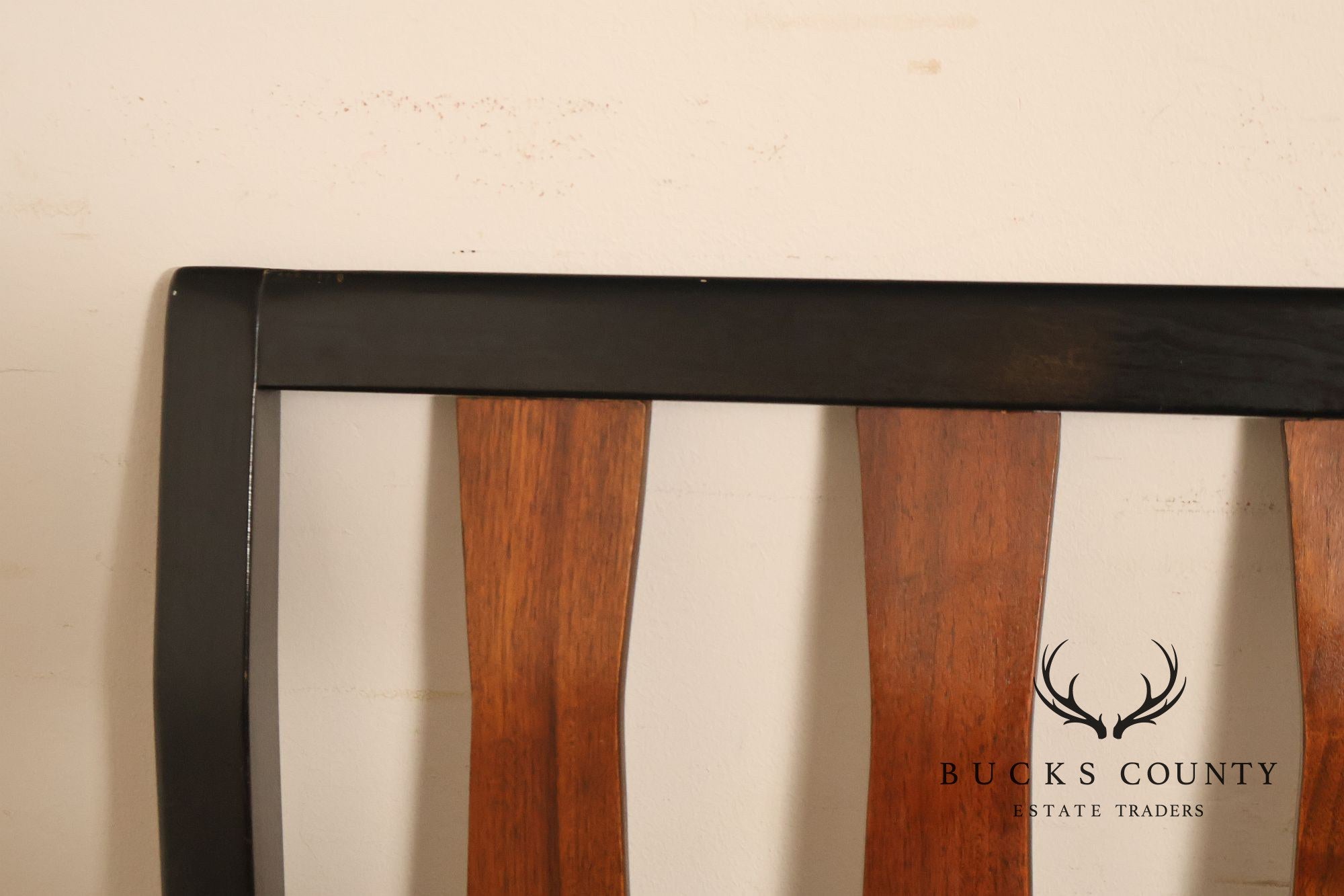 Mid Century Modern King Size Headboard with Ebony Frame and Walnut Bentwood Slats