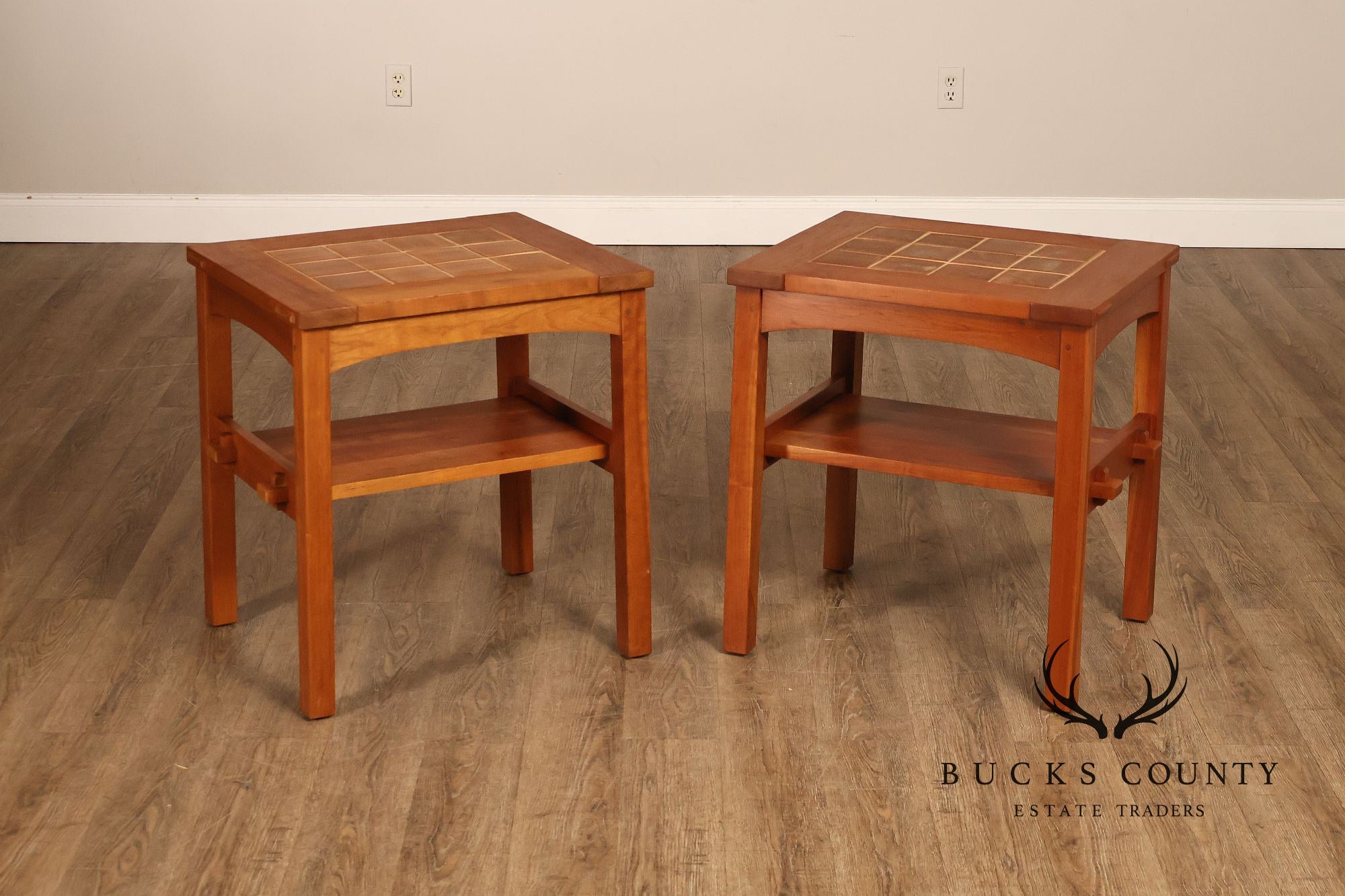 Stickley Mission Collection Pair Of Cherry Tile Top End Tables