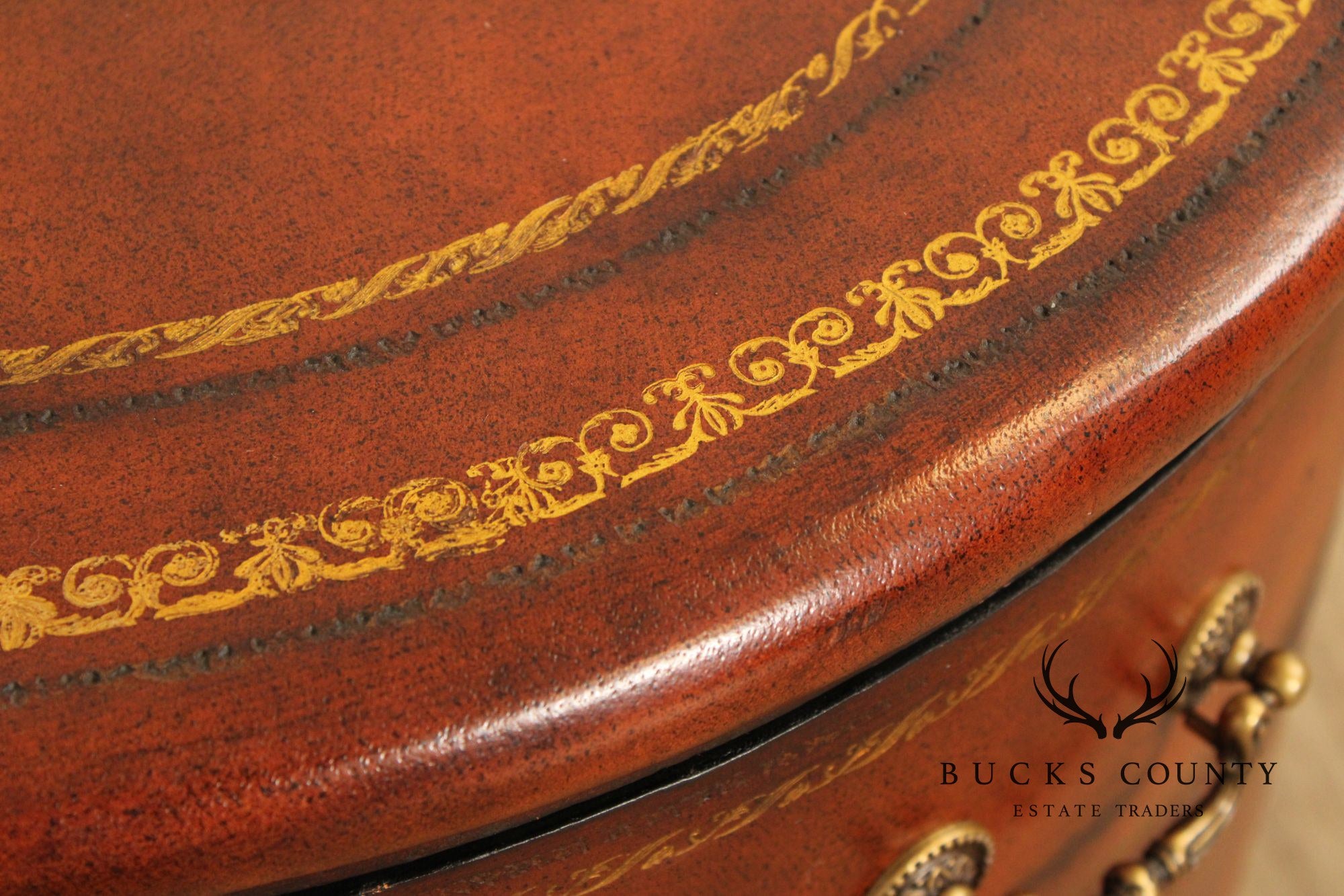 Regency Style Leather Wrapped Drum Table