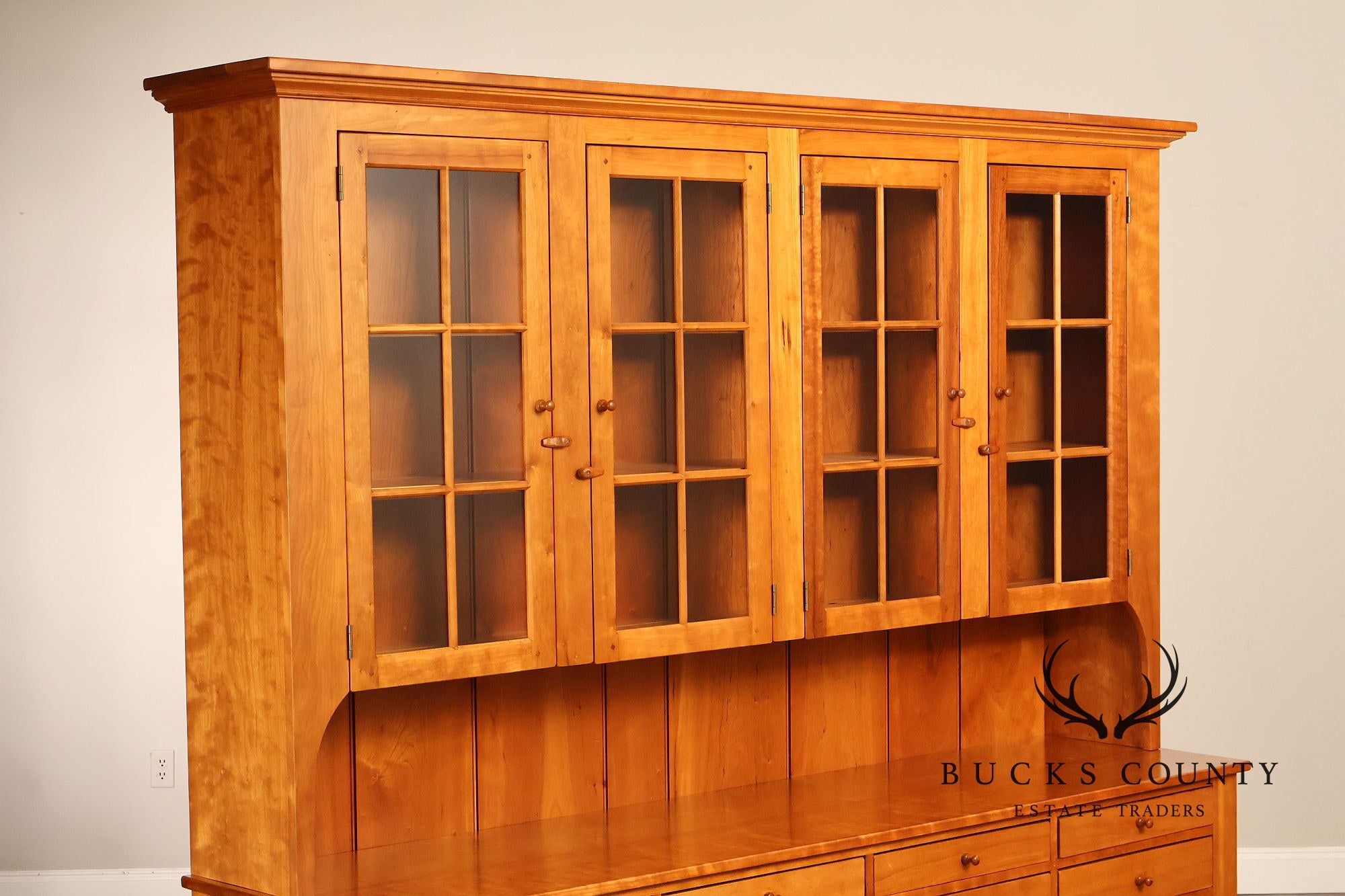 Shaker Shoppe Cherry Stepback Cupboard With Glass Door Hutch