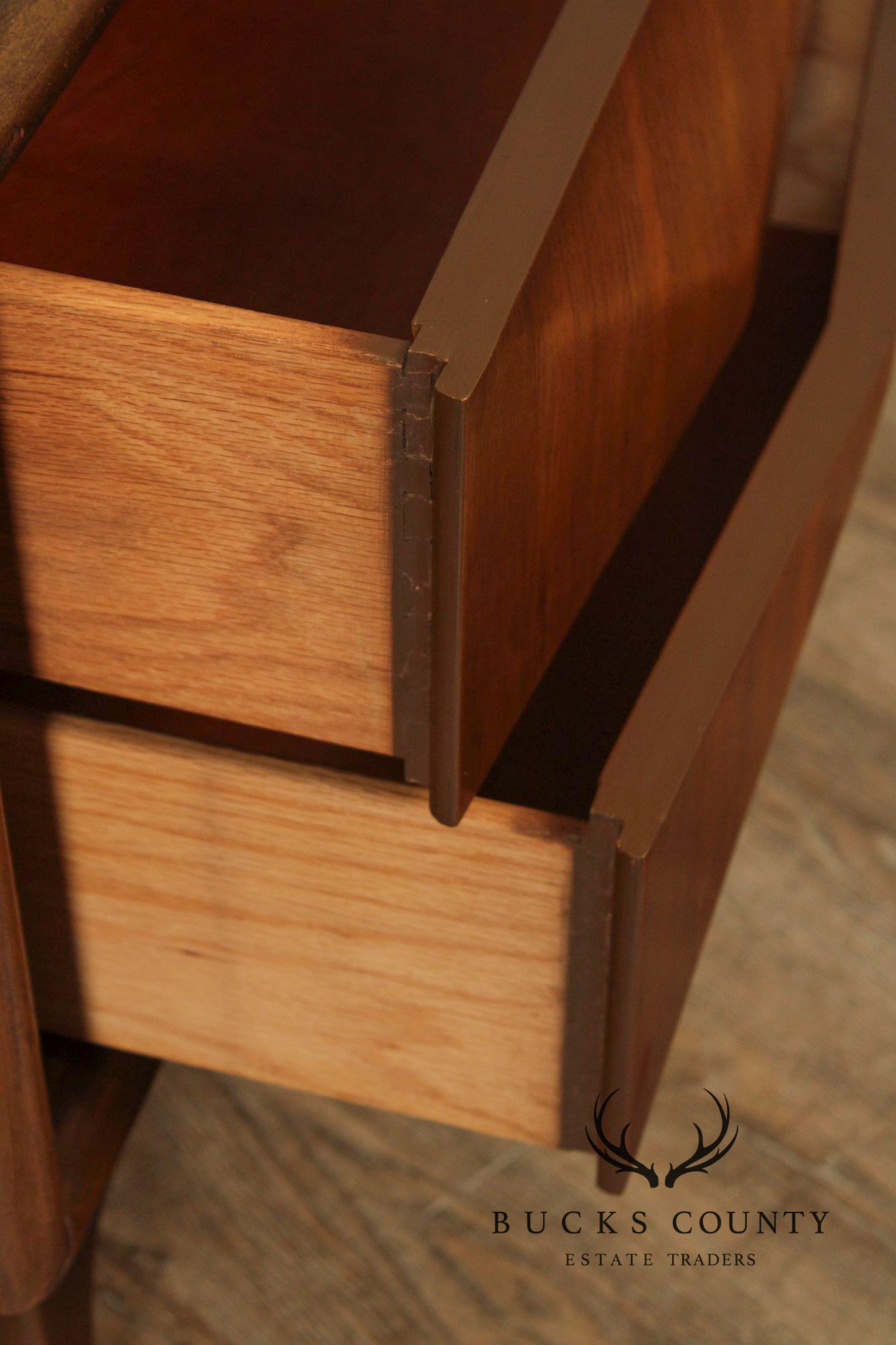 United Furniture Mid Century Modern Pair of Walnut Diamond Front Nightstands