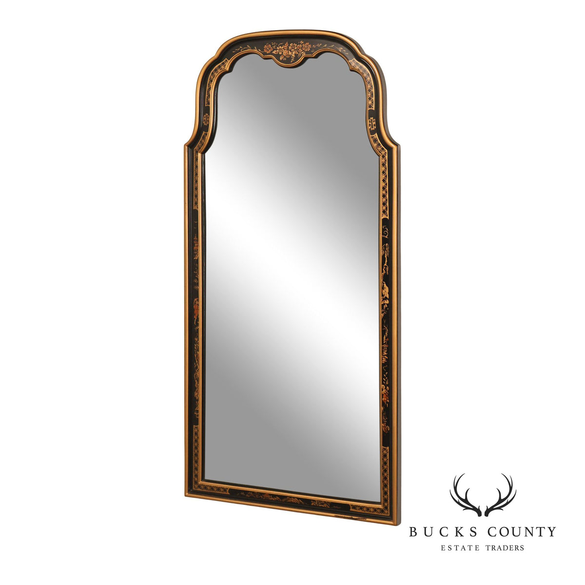 Chinoiserie Black Lacquer And Gilt Decorated Wall Mirror