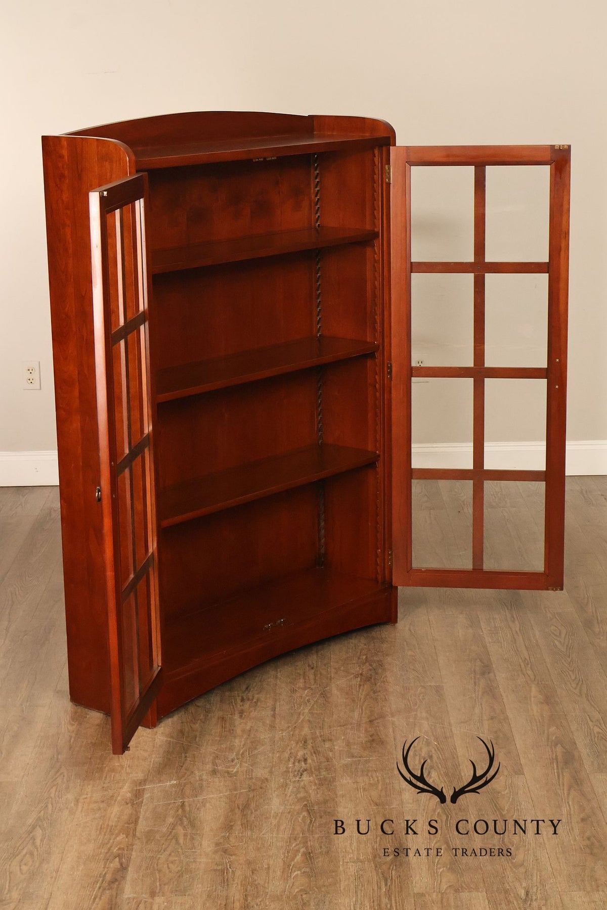 Robert Bergelin Company Custom Arts And Crafts Cherry Glass Door Bookcase Cabinet