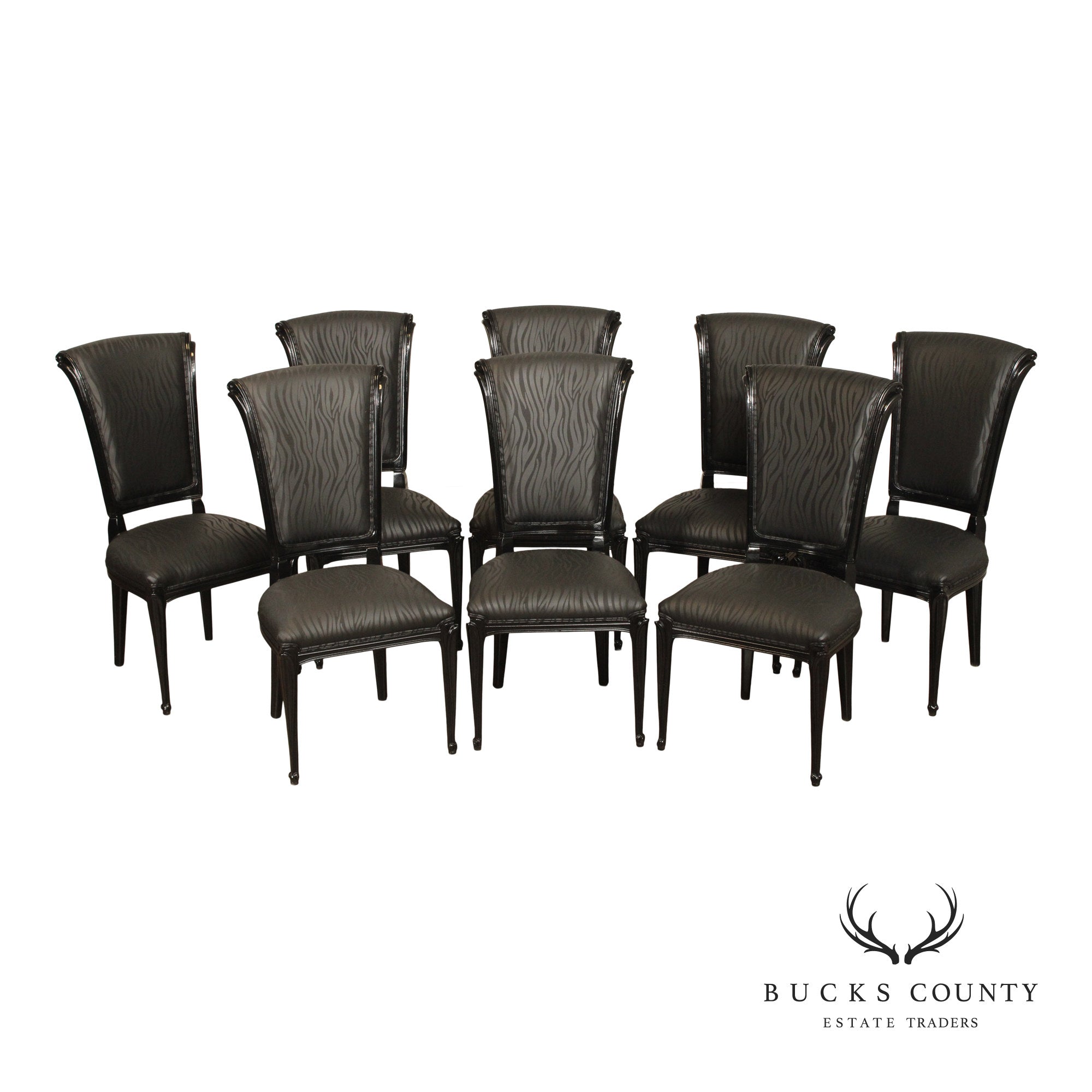 Italian Art Deco Style Set of Eight Ebonized Dining Chairs