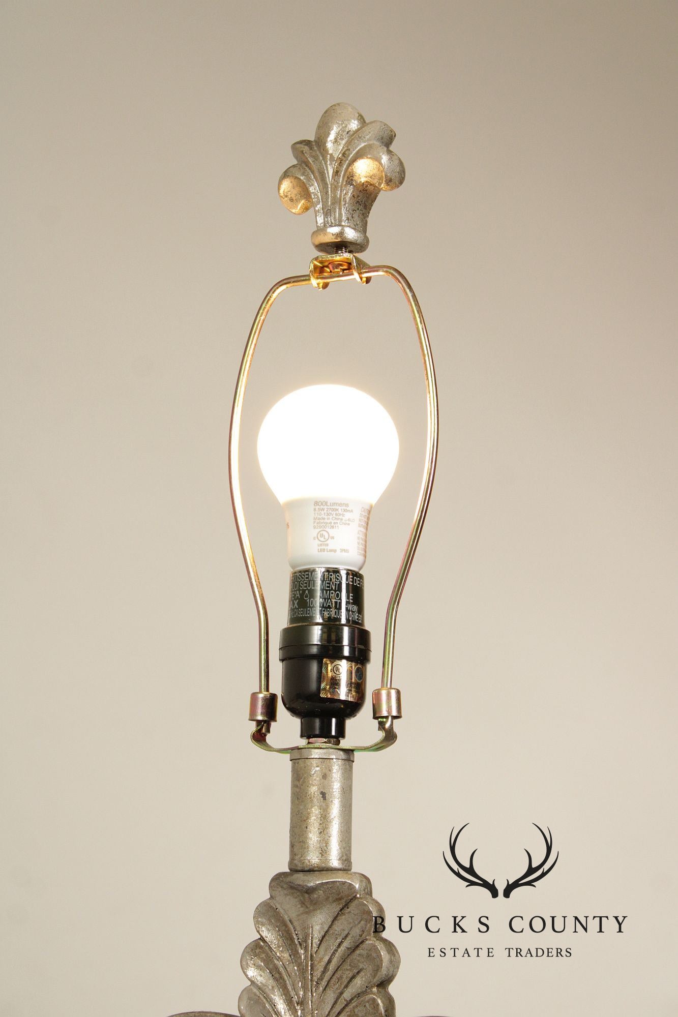 Traditional Pair of Silver Painted Table Lamps