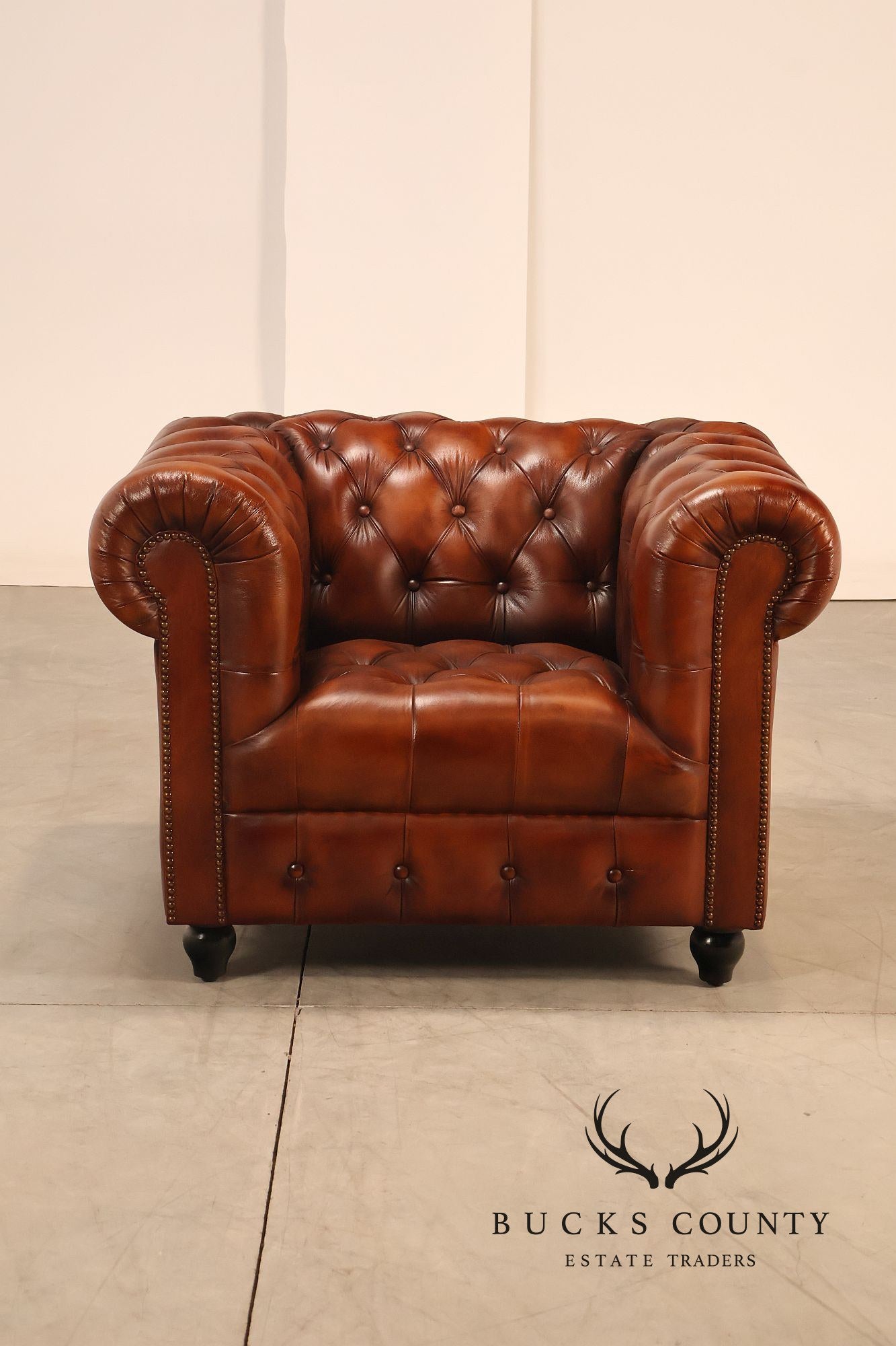 Chesterfield Style Tufted Brown Leather Club Chair