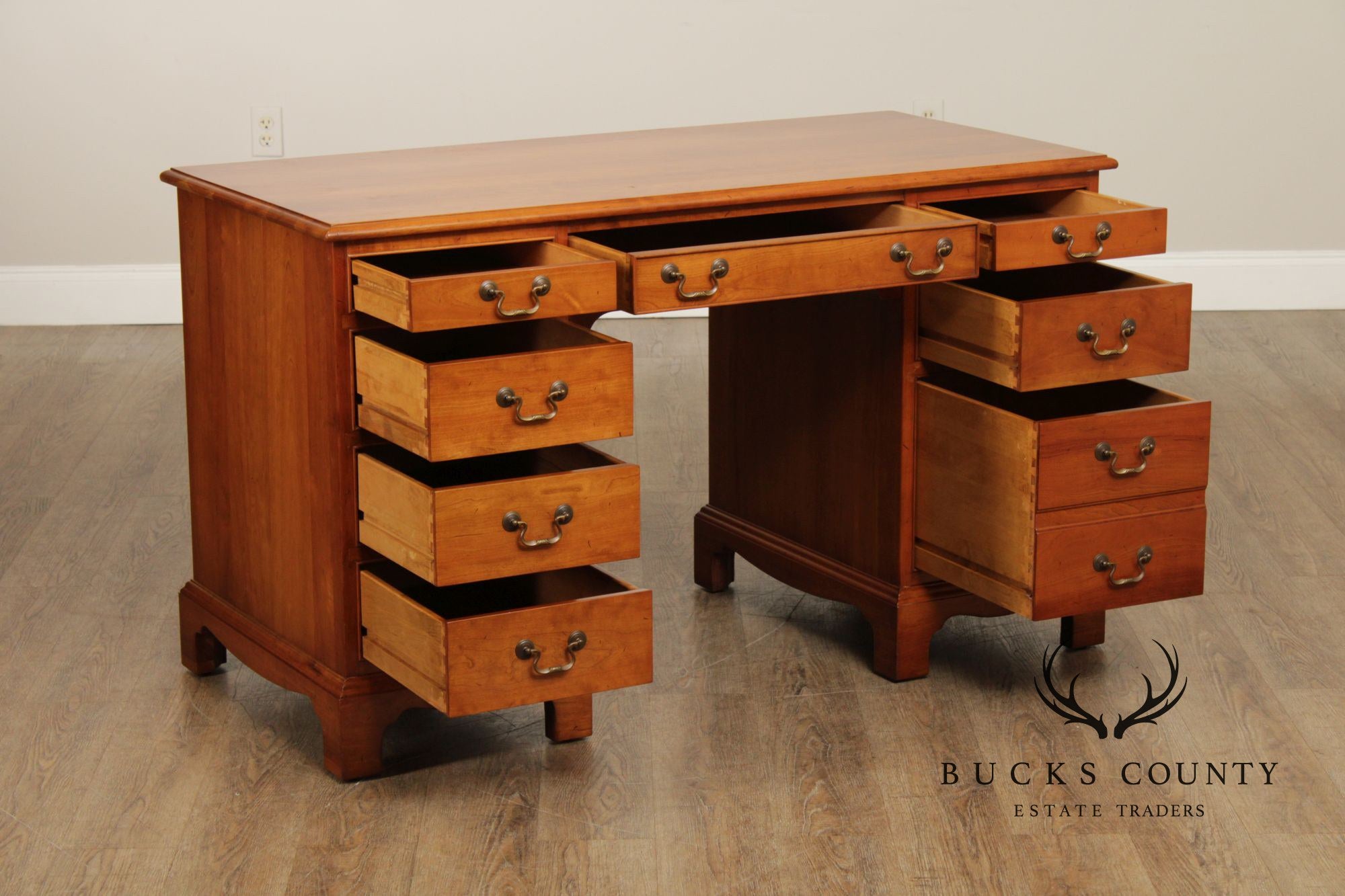 Stickley Chippendale Style Cherry Pedestal Executive Desk