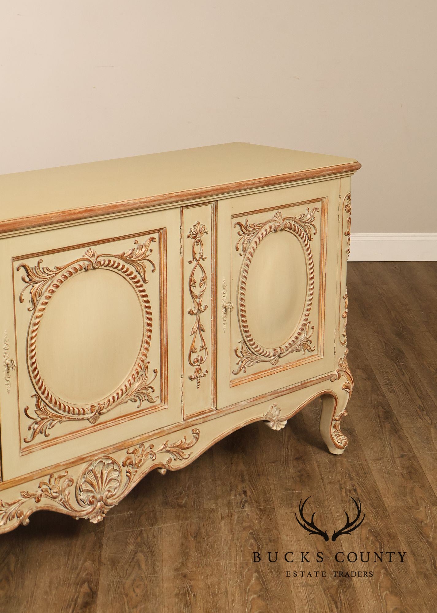 French Rococo Style Painted Sideboard Buffet Cabinet