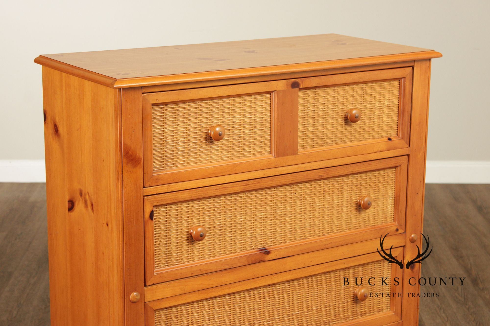 Stanley Furniture Pine and Wicker Chest of Drawers