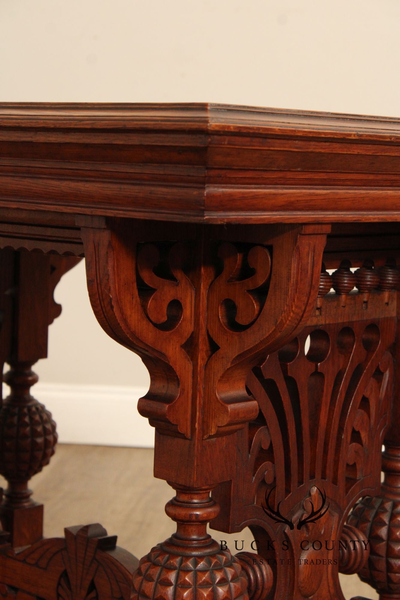 Antique Victorian Renaissance Revival Carved Oak Parlor Table