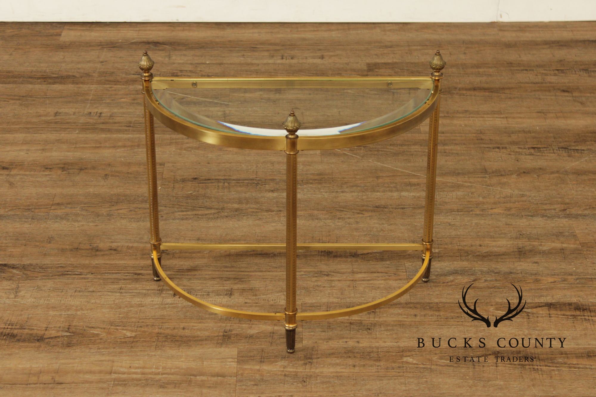 Hollywood Regency Pair of Glass Top Demilune Side Tables