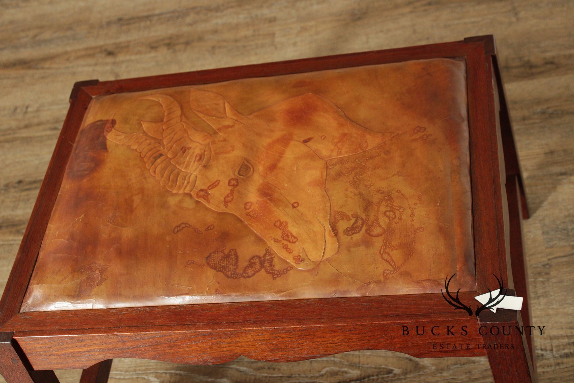 Arts & Crafts Leather Seat Oak Stool