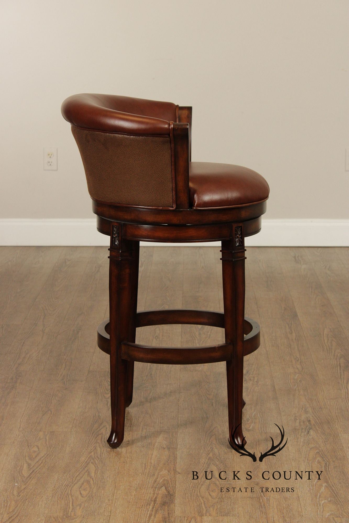 Frontgate by Hillsdale Set of Three Leather Swivel Counter Stools