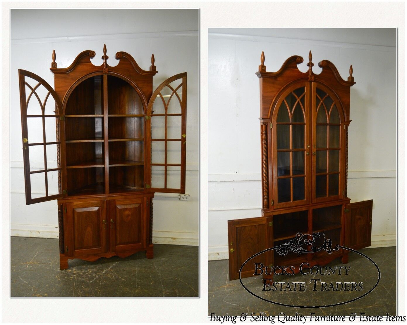 Chippendale Style Hand Crafted Solid Walnut Corner Cabinet