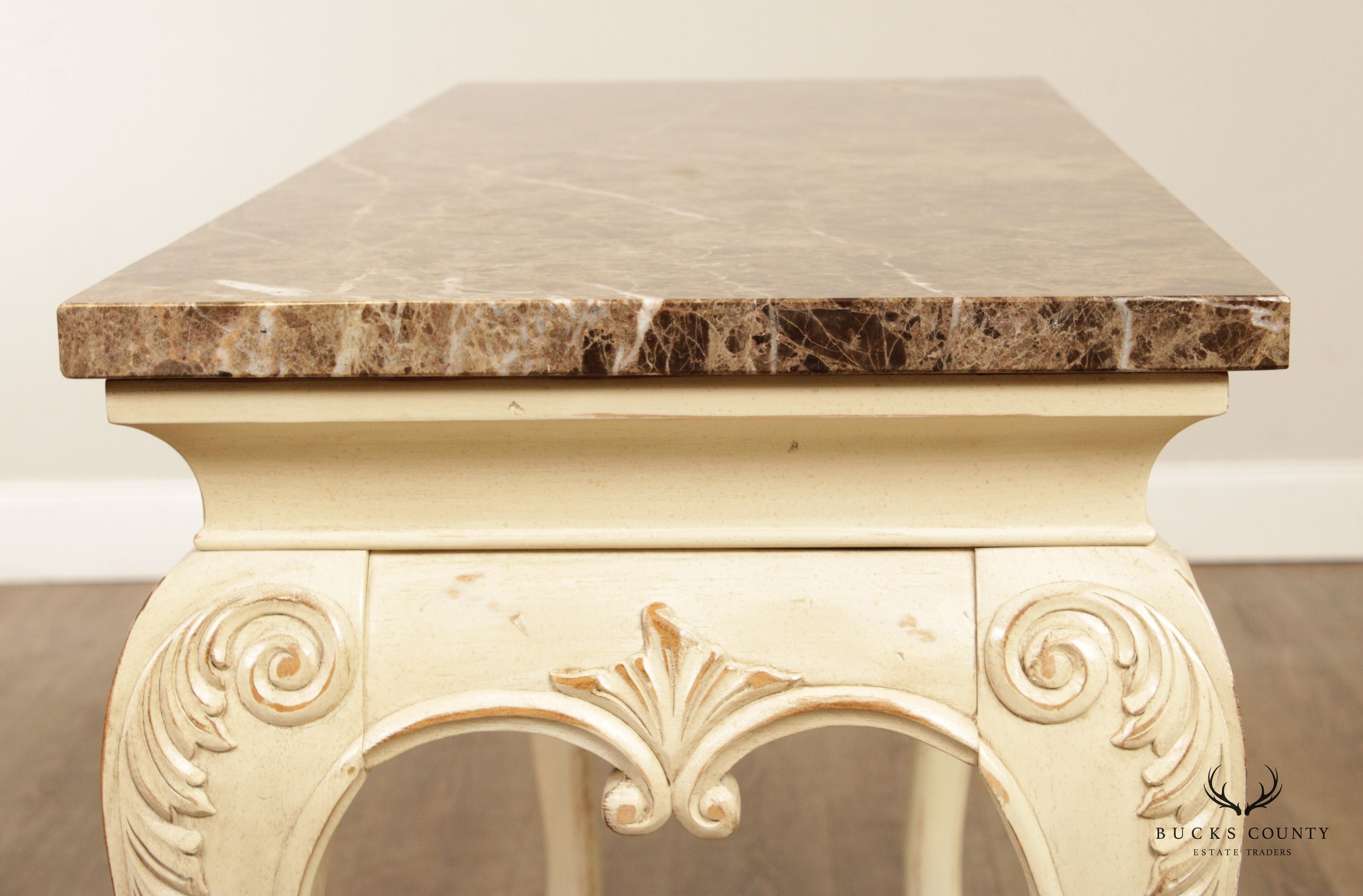 French Provincial Style Painted Console Table with Marble Top