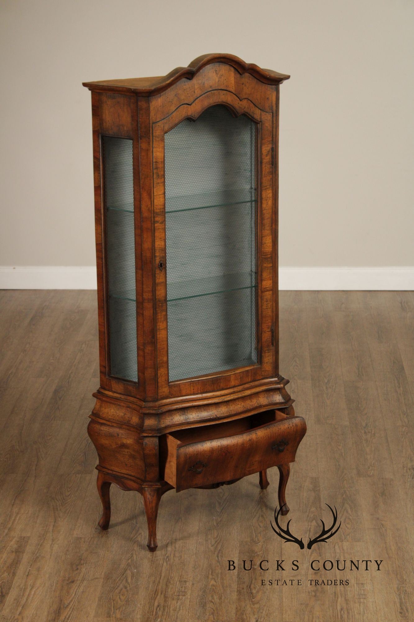 Italian Rococo Style Walnut Bombe Vitrine