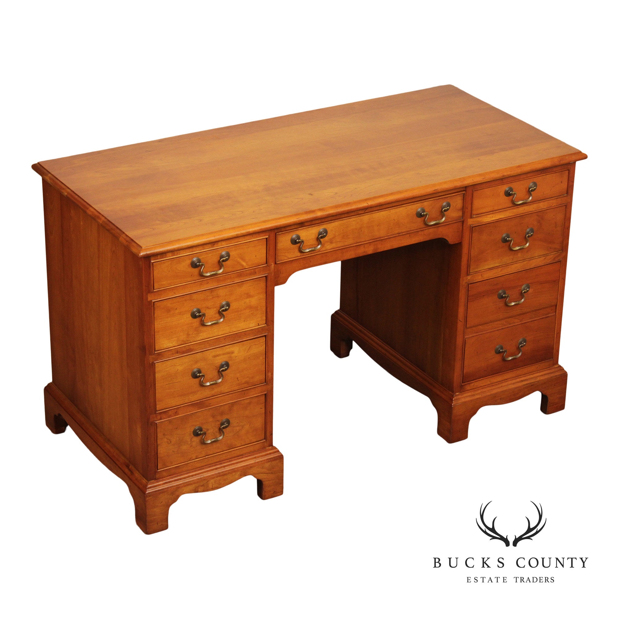 Stickley Chippendale Style Cherry Pedestal Executive Desk