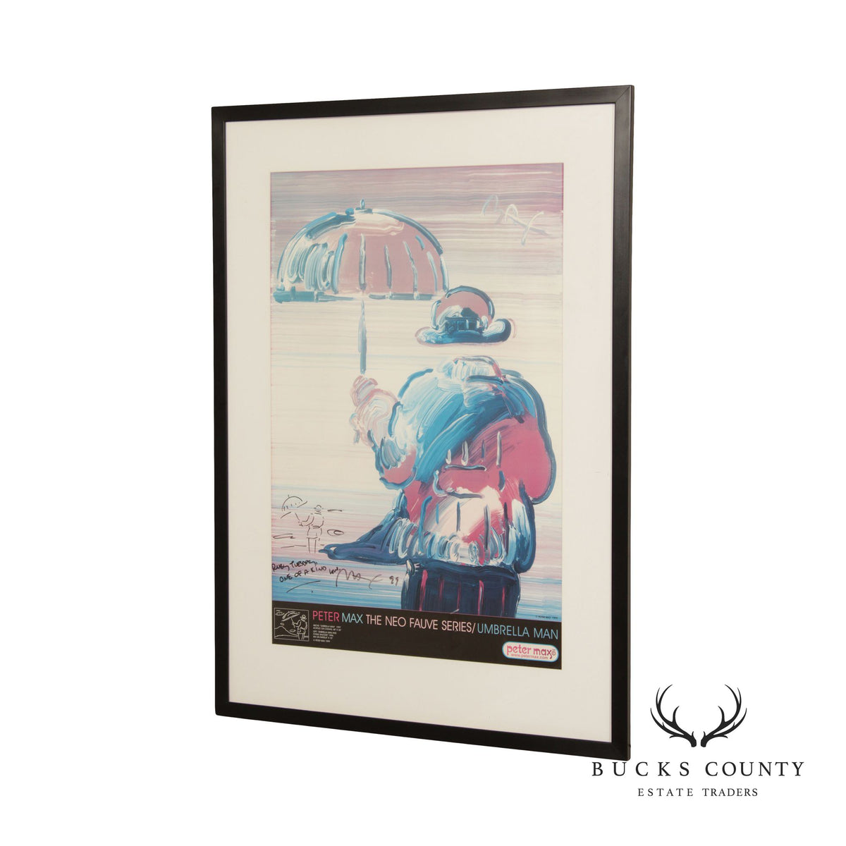 Peter Max 'Umbrella Man' Poster Print, Custom Framed