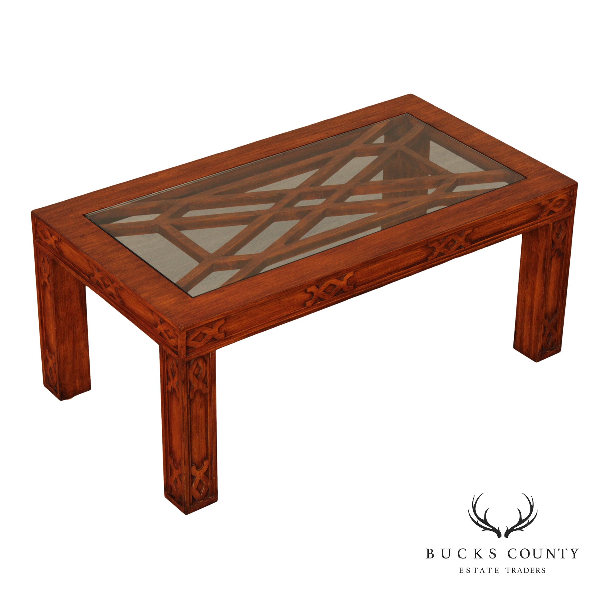 Chinese Chippendale Style Glass Top Coffee Table