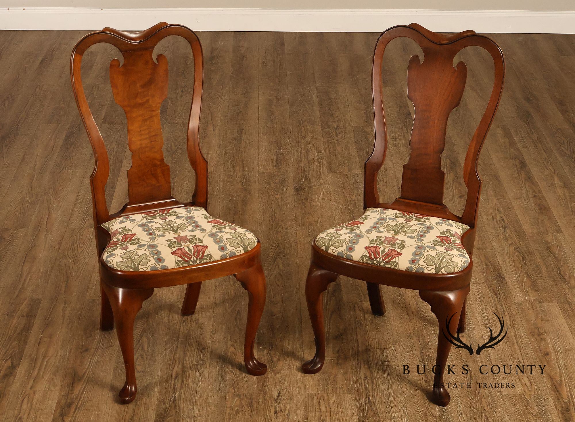 Saybolt Cleland Queen Anne Style Walnut Side Chairs, Pair