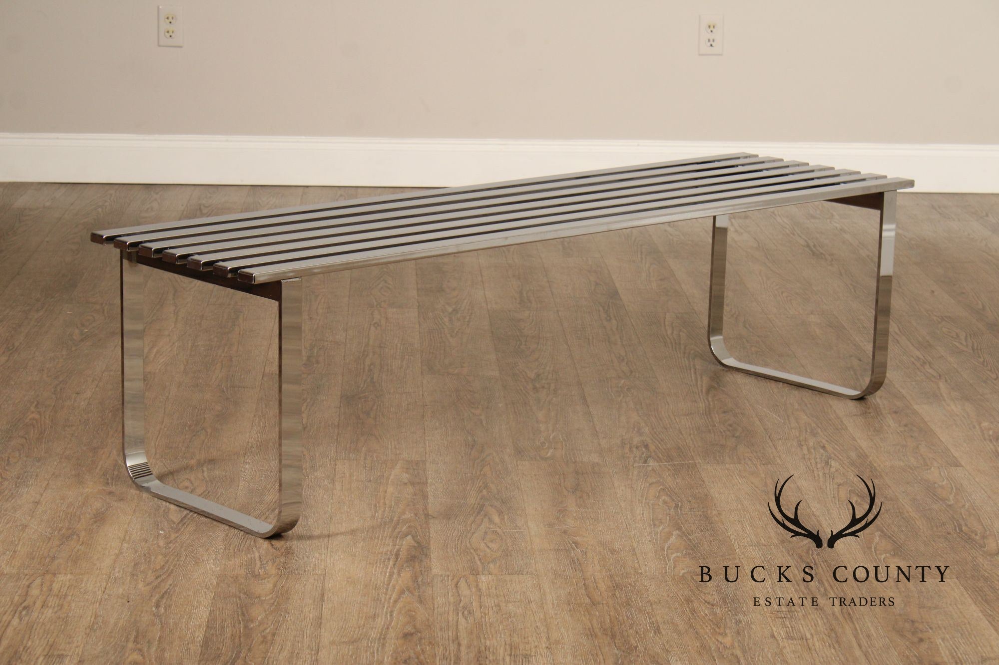 Design Institute of America Modern Slatted Chrome Bench