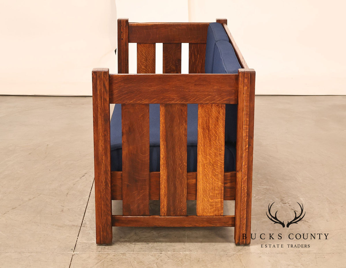 Phoenix Mission Style Quarter Sawn Oak Plank Sofa With Blue Cushions