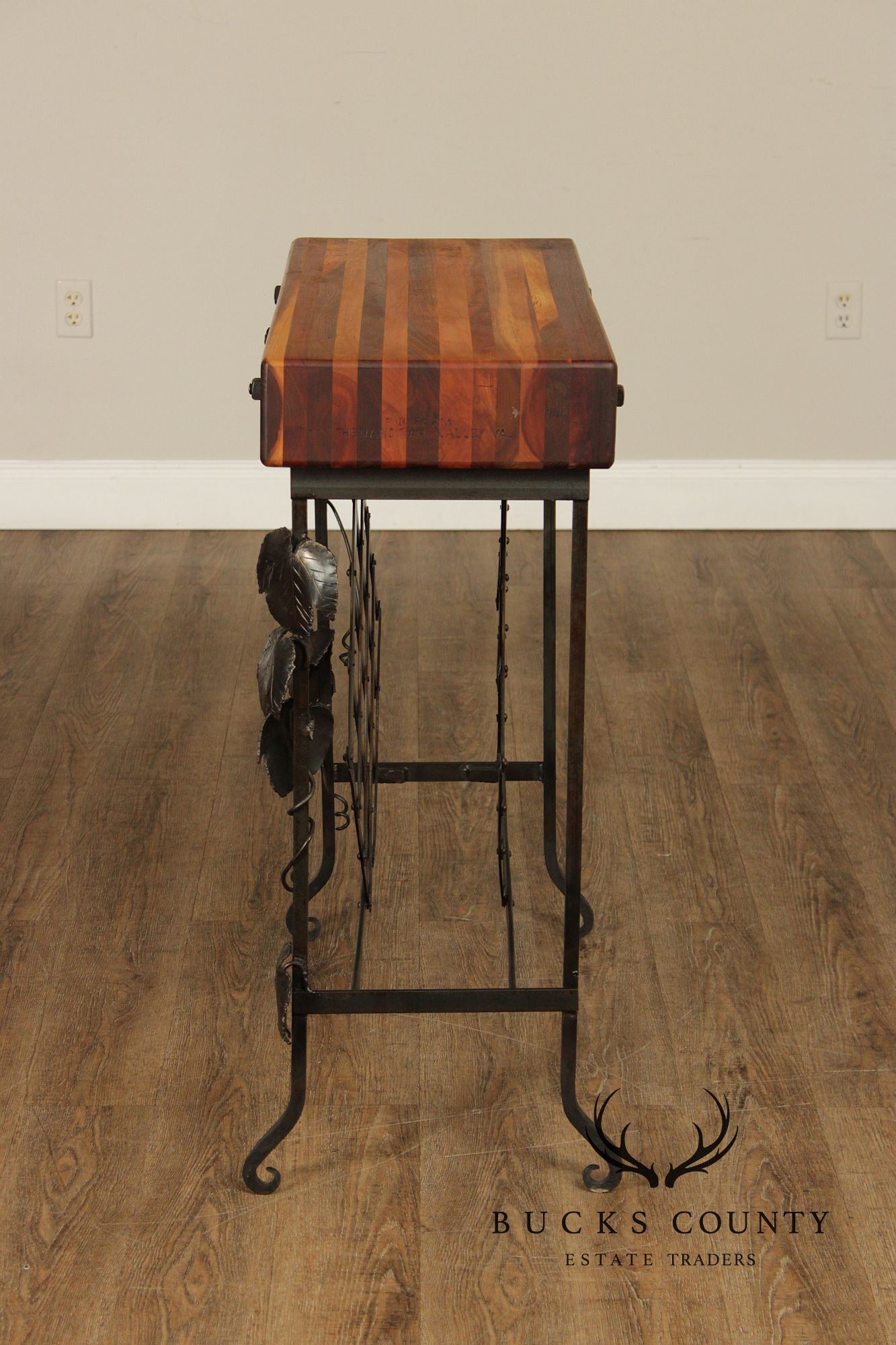 F.B. Farm Shenandoah Valley Butcher Block Iron Base Console Table & Wine Rack
