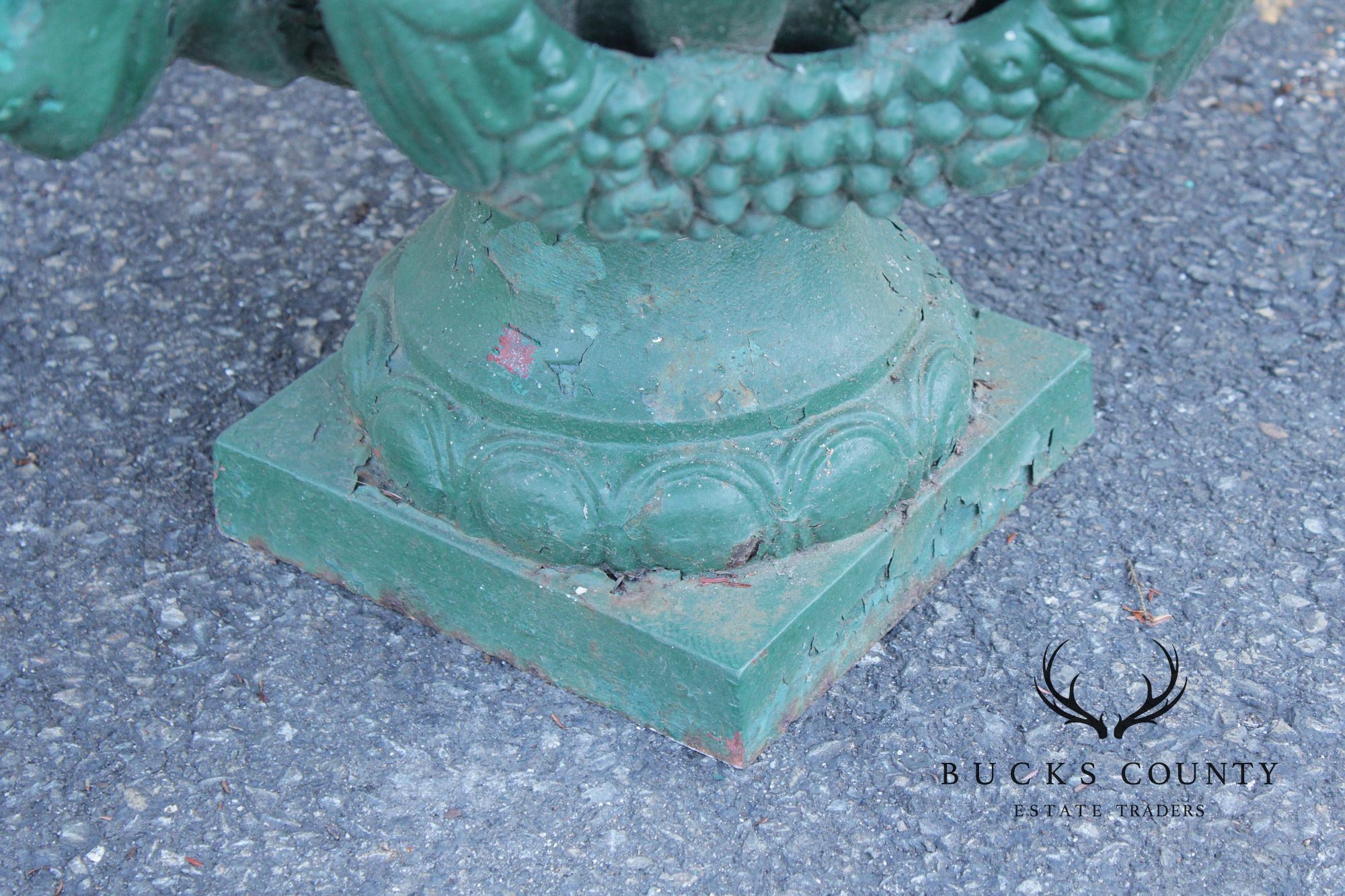 Antique Cast Iron Pair Of Cherub Garden Urn Planters