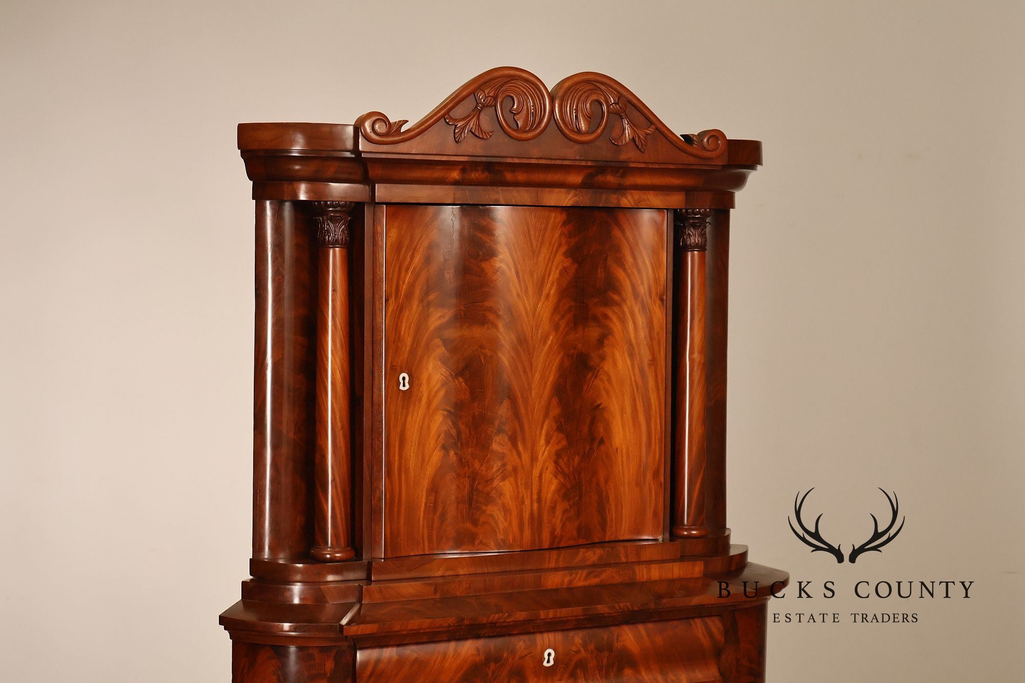 Antique Mahogany Biedermeier Two Piece Corner Cabinet