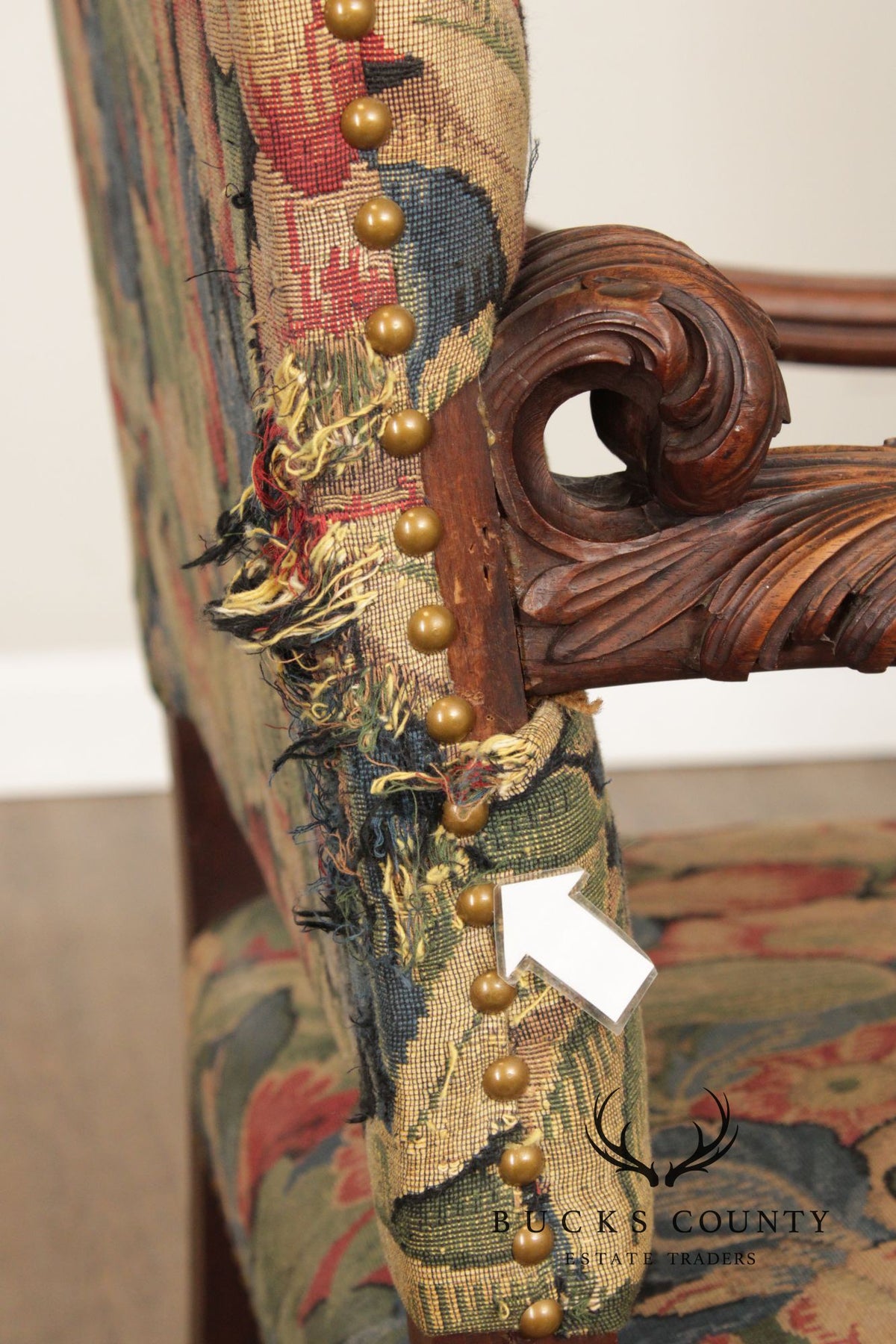 Antique French Baroque Style Carved Walnut Armchair