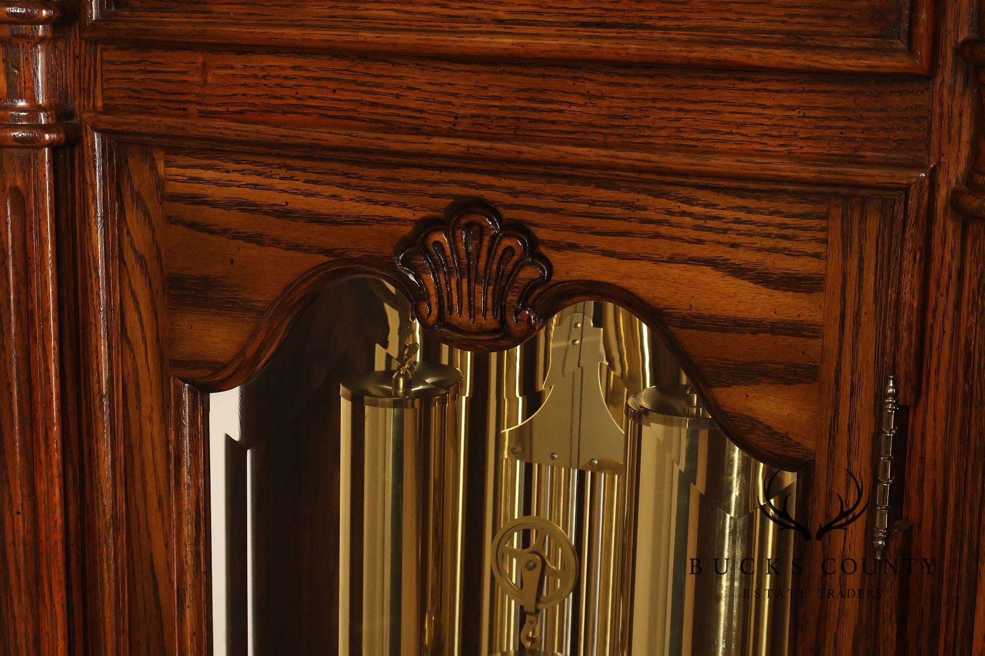 Sligh Traditional Oak Triple Chime Grandfather Clock With Moon Phase Dial
