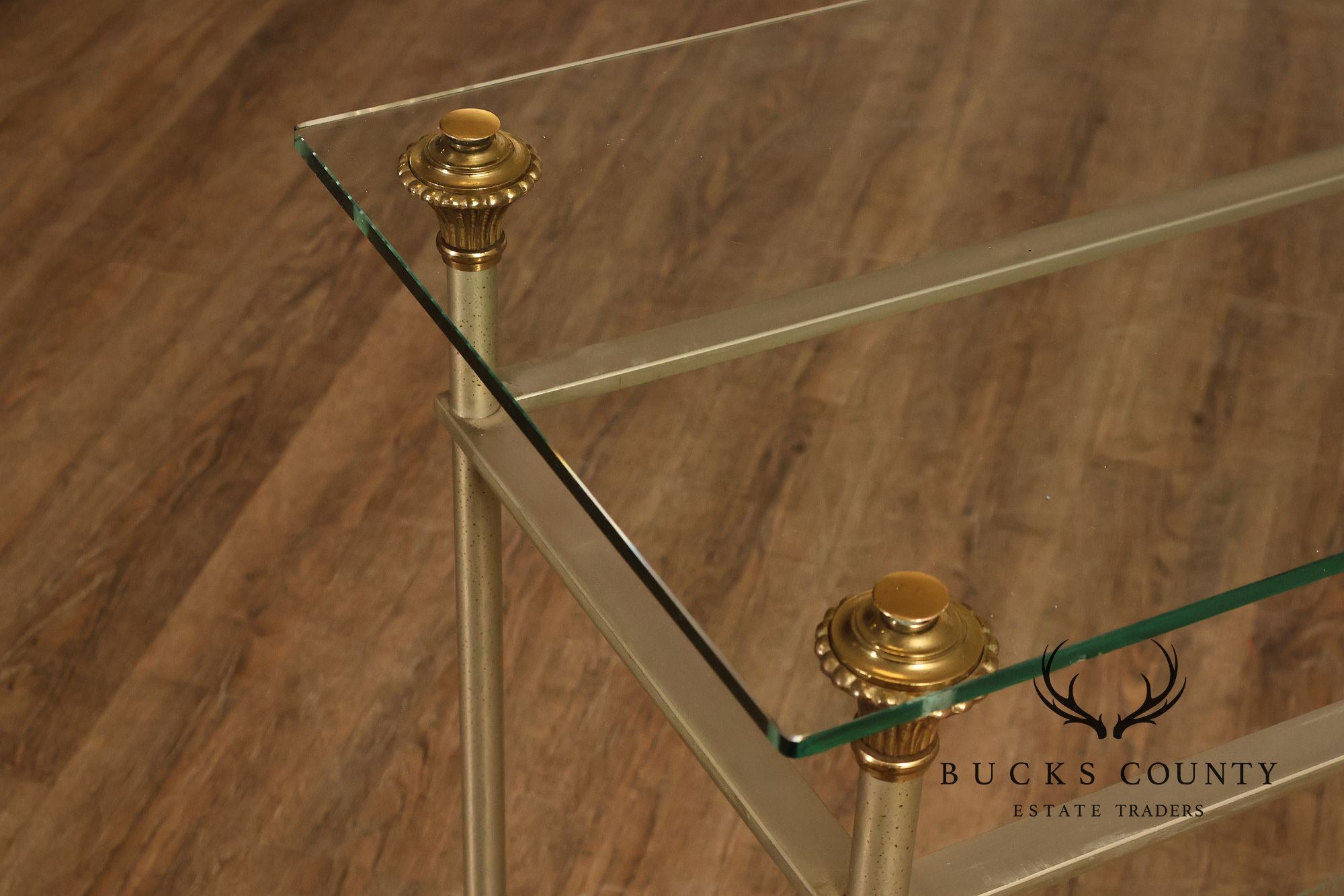 Directoire Style Italian Brass Steel And Glass Two Tier Console Table