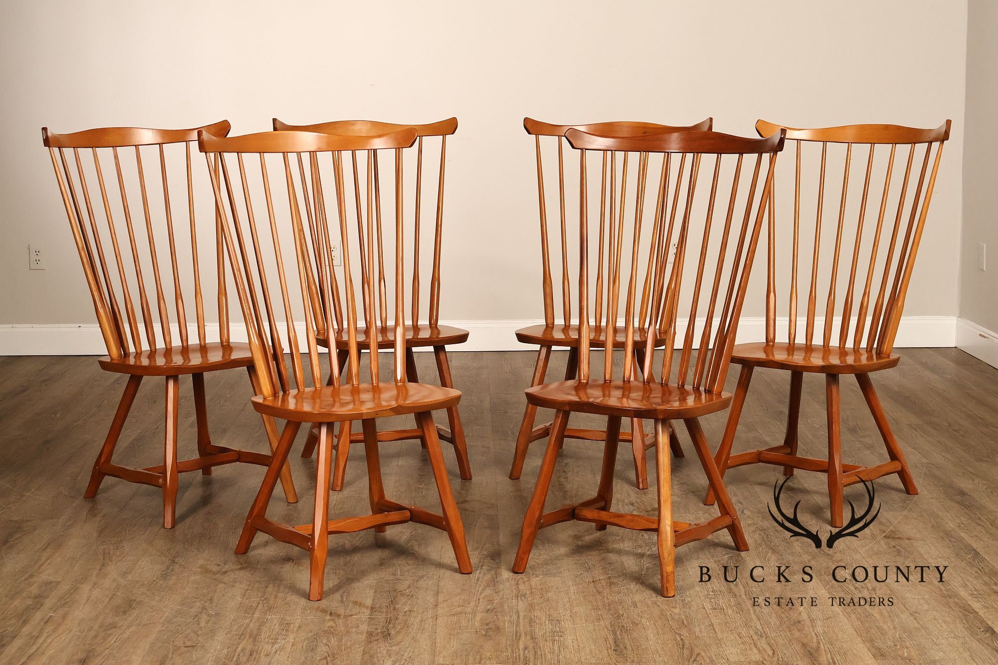 Hunt Country Furniture Set of Six Cherry Windsor Dining Chairs