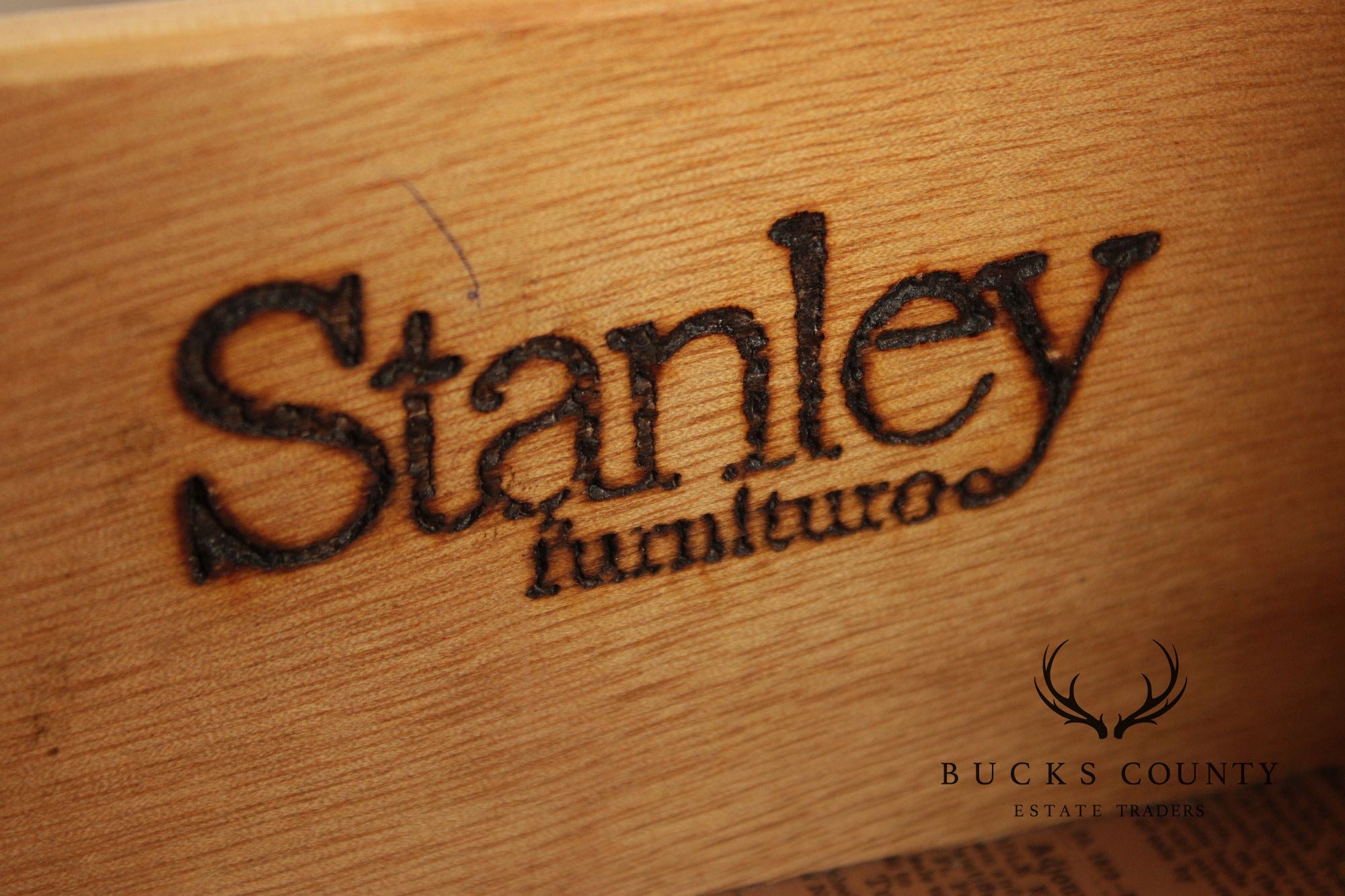 Stanley Furniture Pine and Wicker Side Table Nightstand