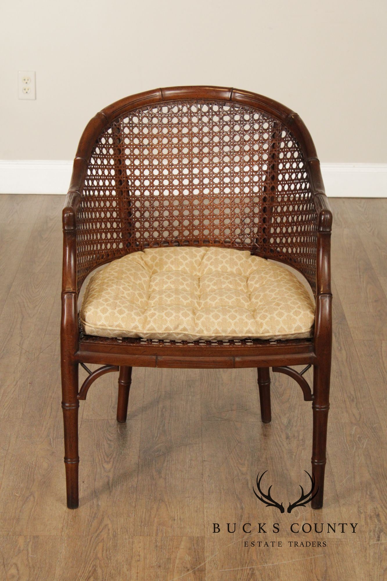 Hollywood Regency Caned Faux Bamboo Armchair