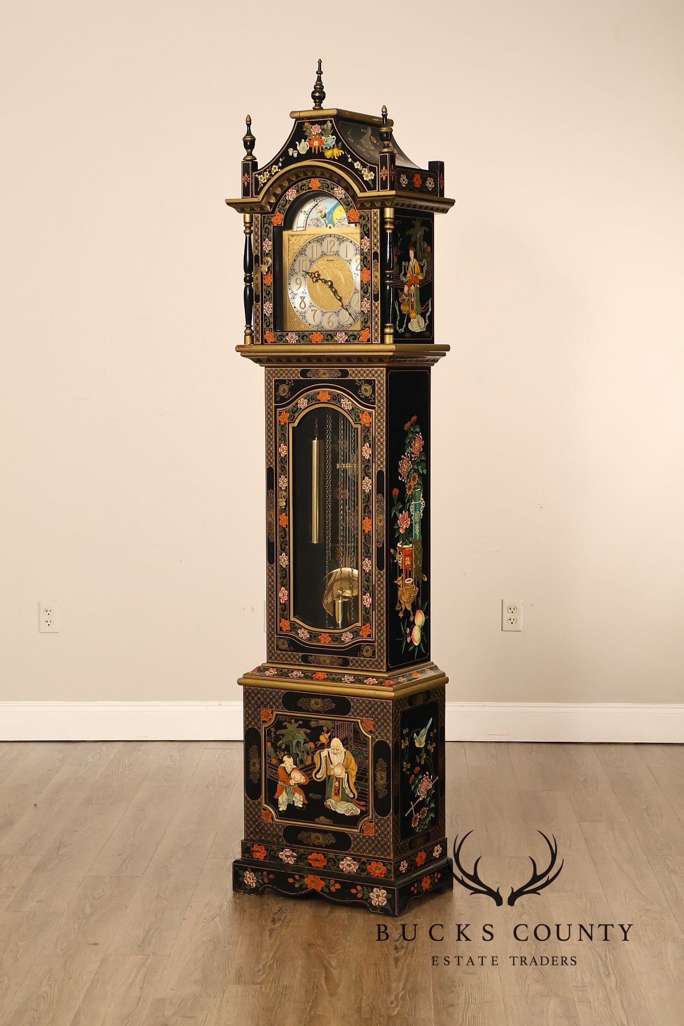 Hermle Chinoiserie Style Tall Case Grandfather Clock