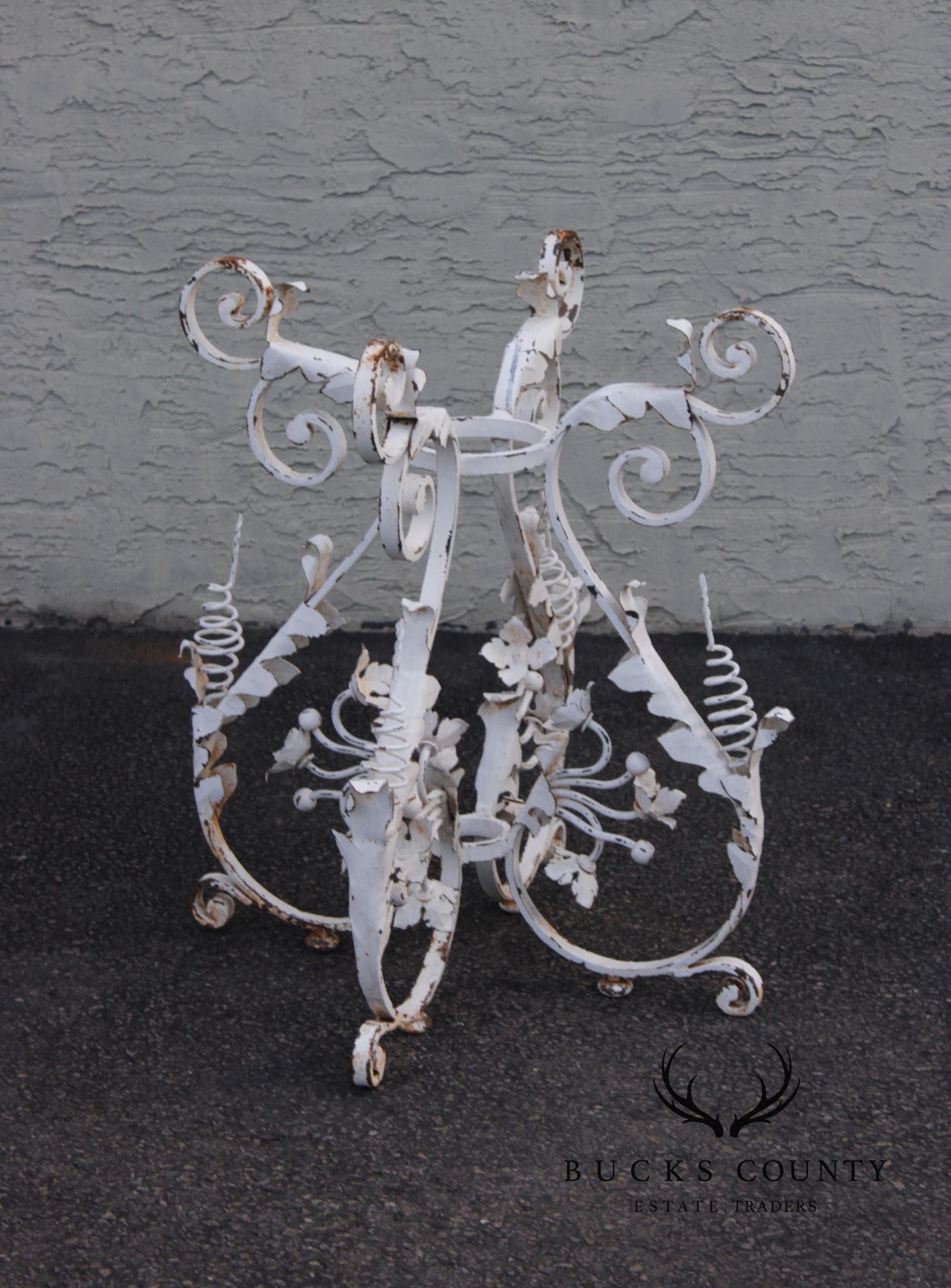 Vintage Italian Style Painted Wrought Iron Garden Plant Stand or Table Base