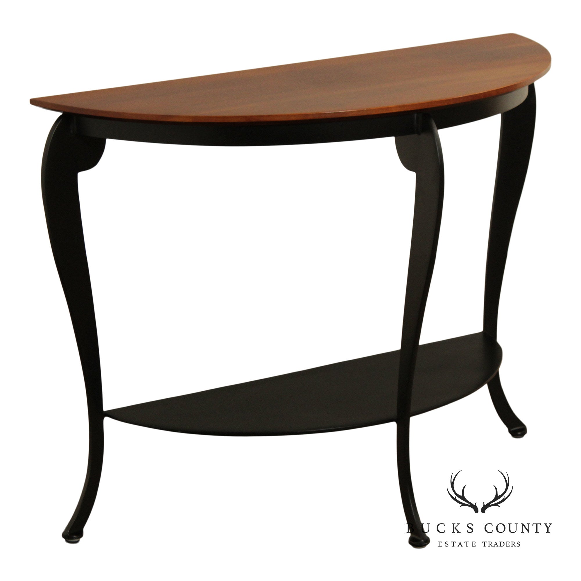 Ethan Allen Cherry Demilune Console Table With Metal Base