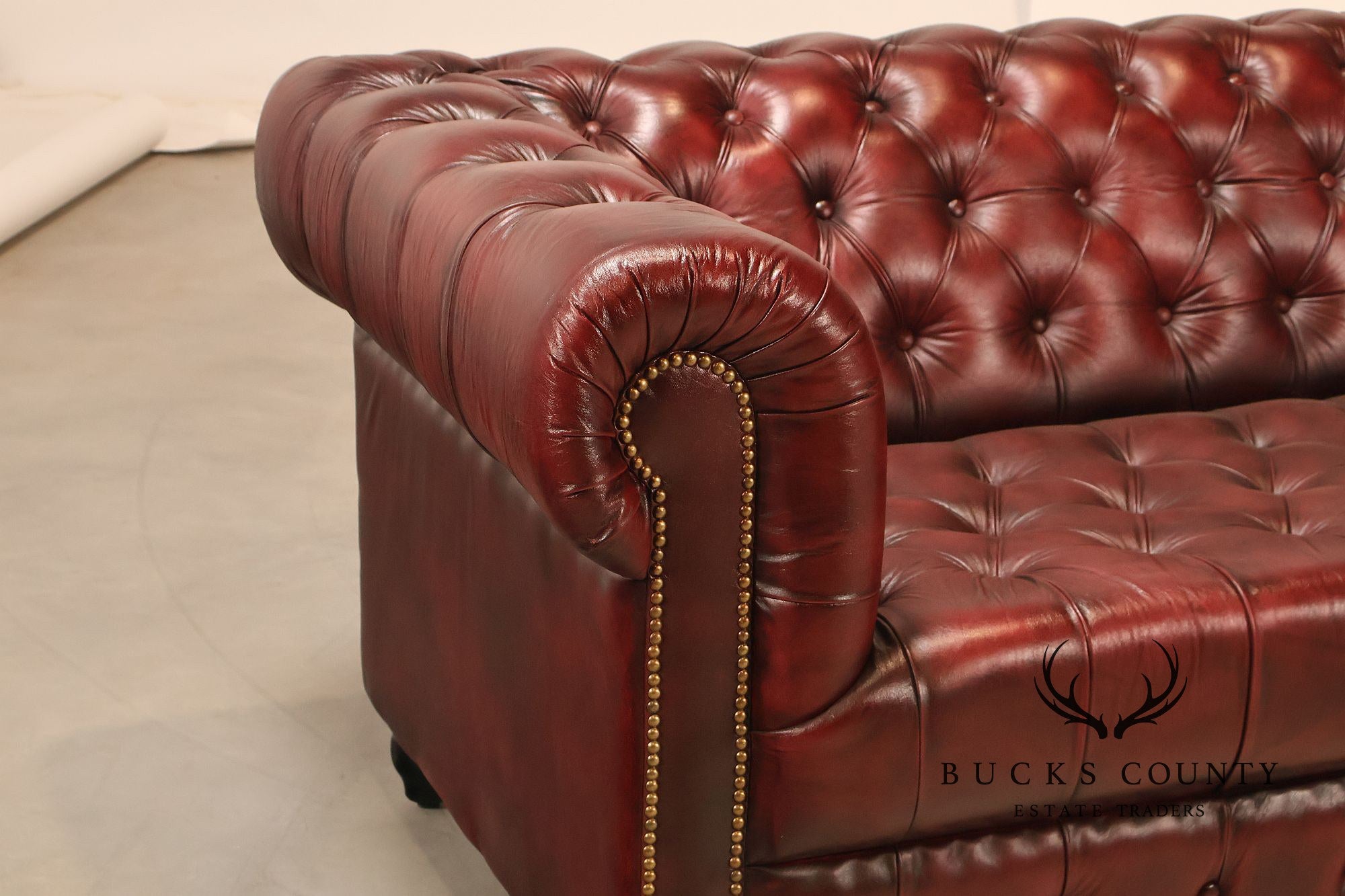 Chesterfield Style 7 Foot Oxford Red Tufted Leather Sofa