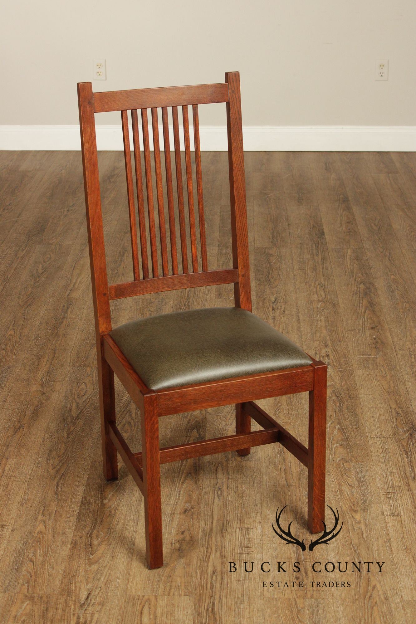 Stickley Mission Collection Pair Oak Spindle Side Dining Chairs
