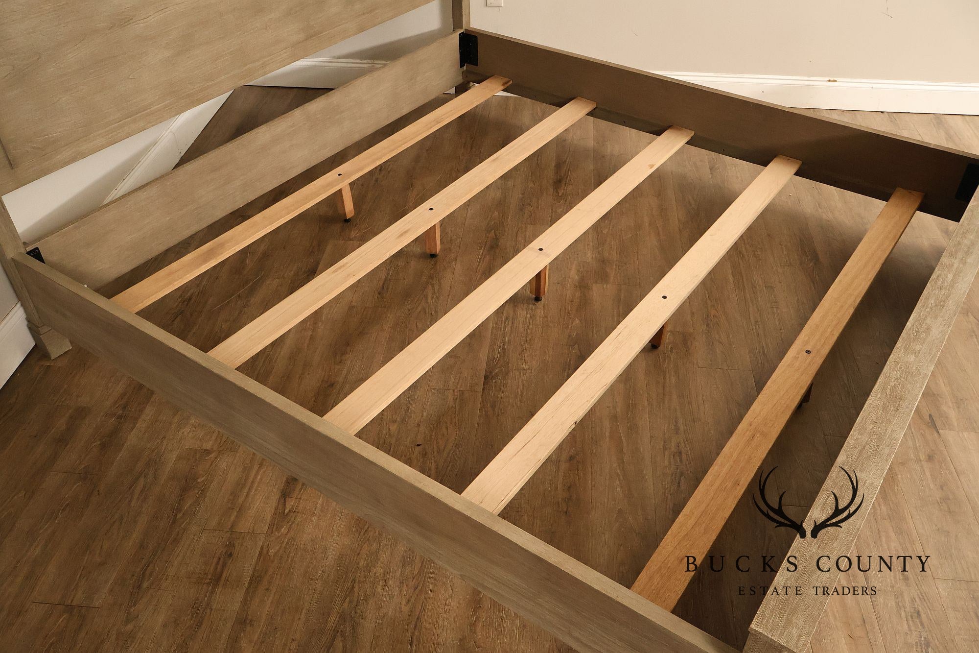 Natural Rustic Gray Finished King Size Country Style Panel Bed Frame