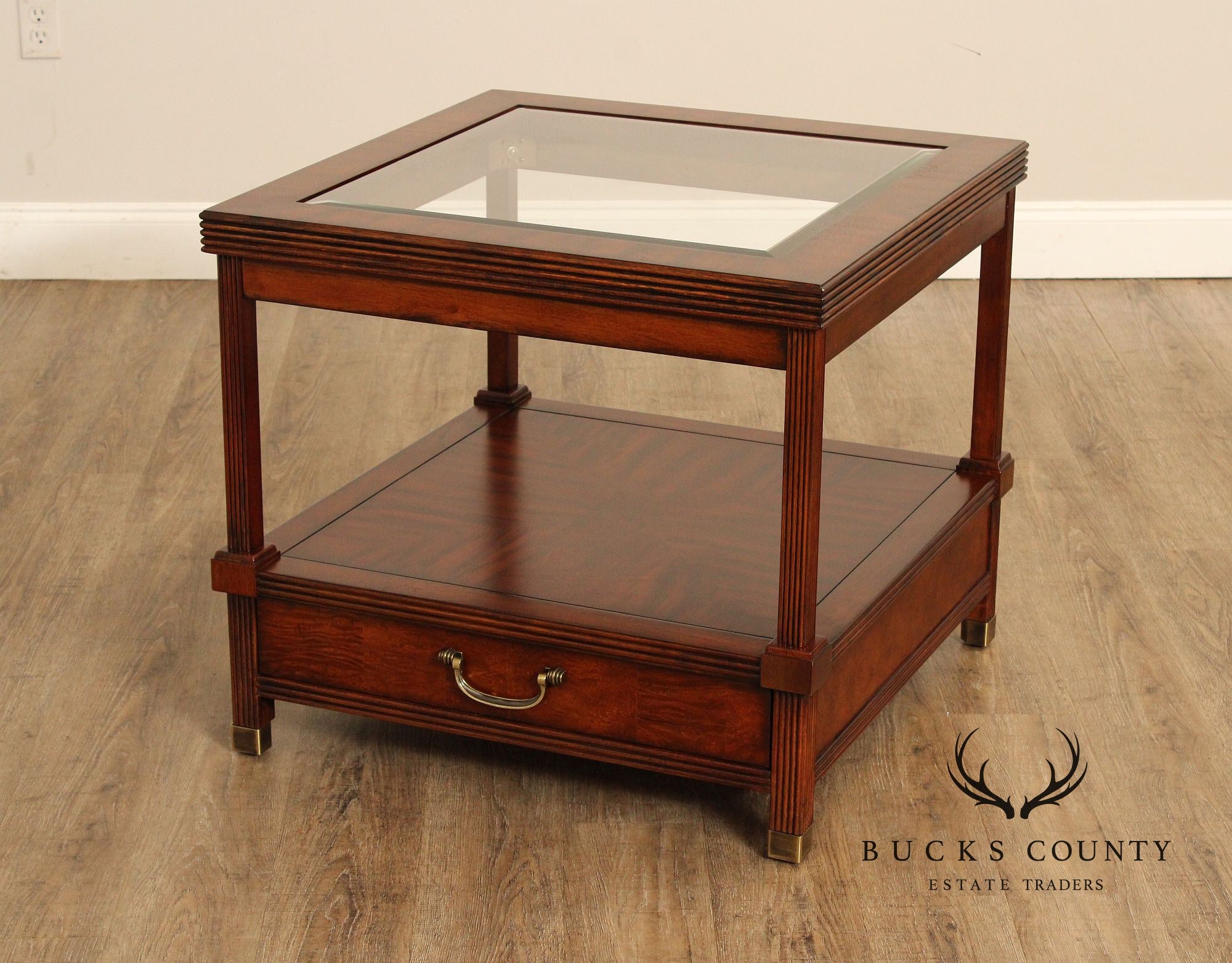 Regency Style Square Mahogany Glass Top End Table
