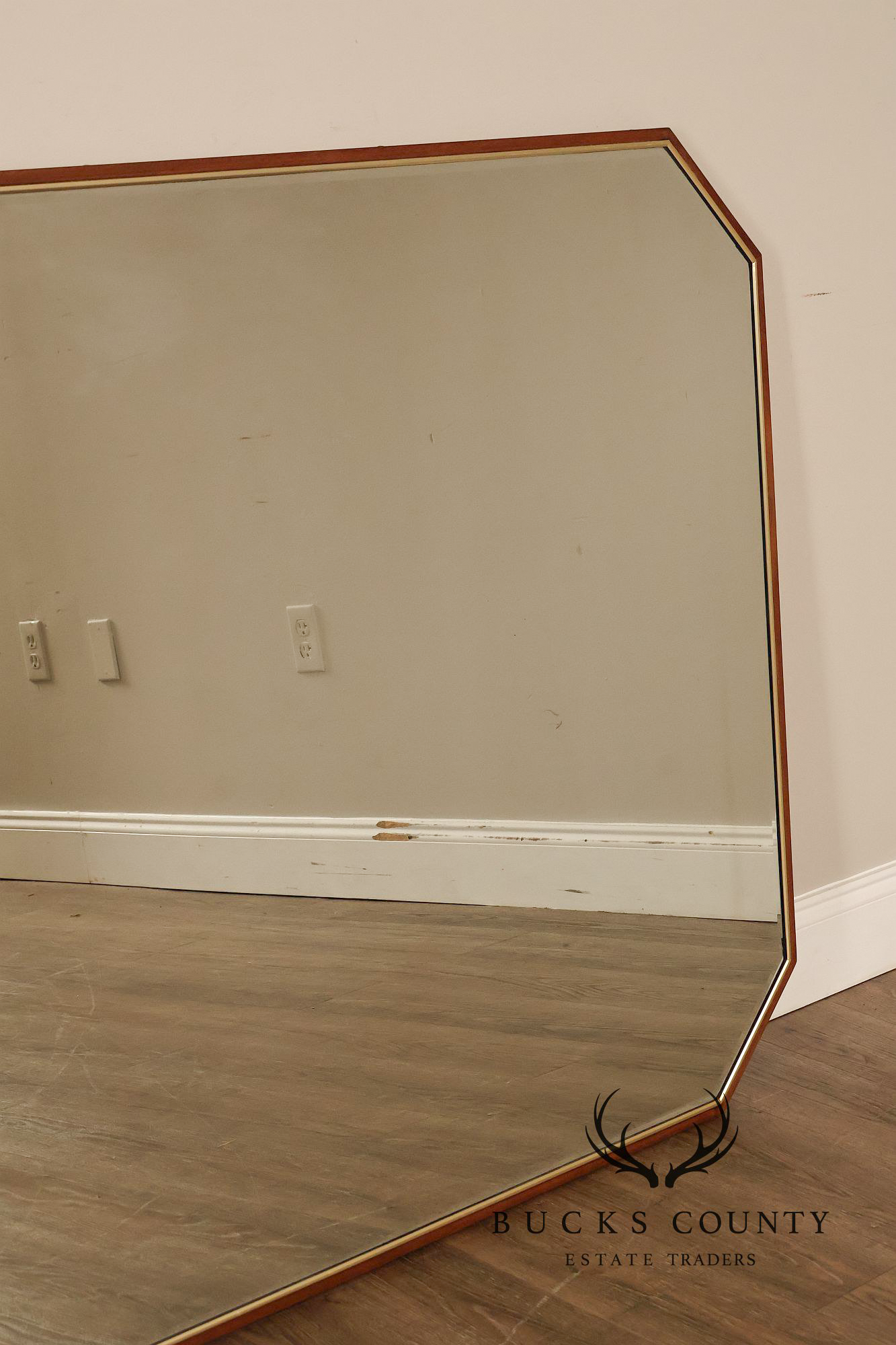 Mid Century Modern Walnut Frame Large Octagonal Mantel Mirror