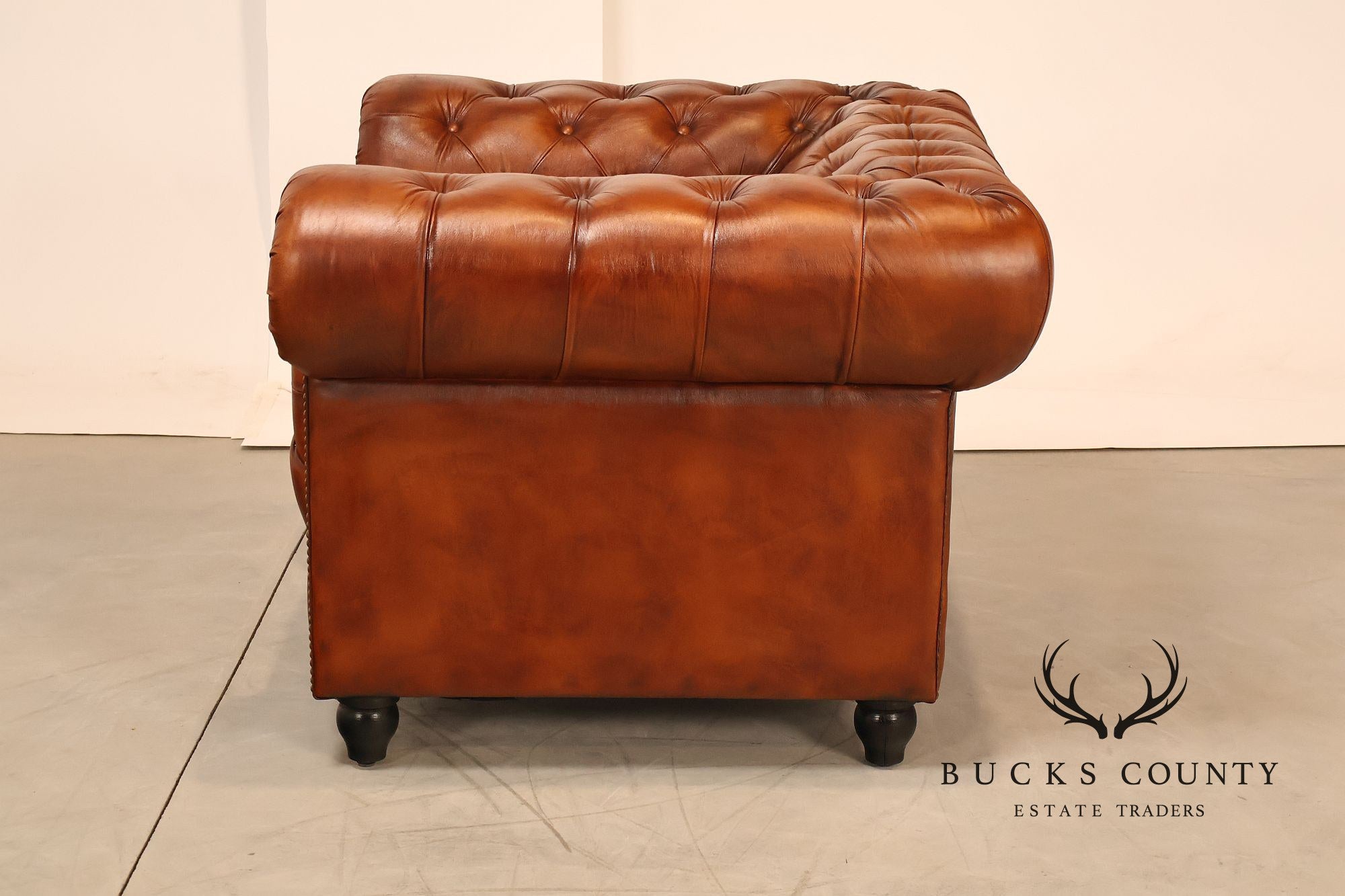 Chesterfield Style Pair of Brown Leather Club Chairs