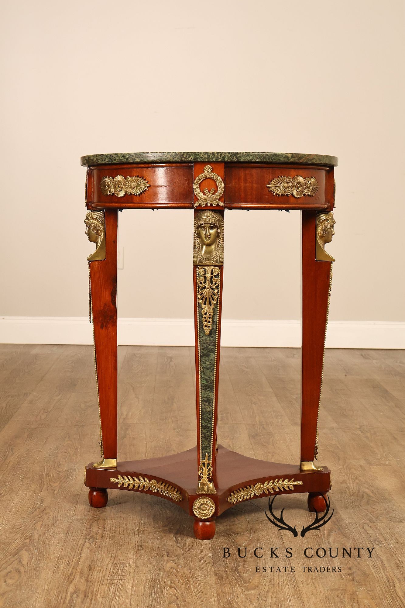 French Empire Style Pair Of Round Marble Top Ormolu Mounted Side Tables