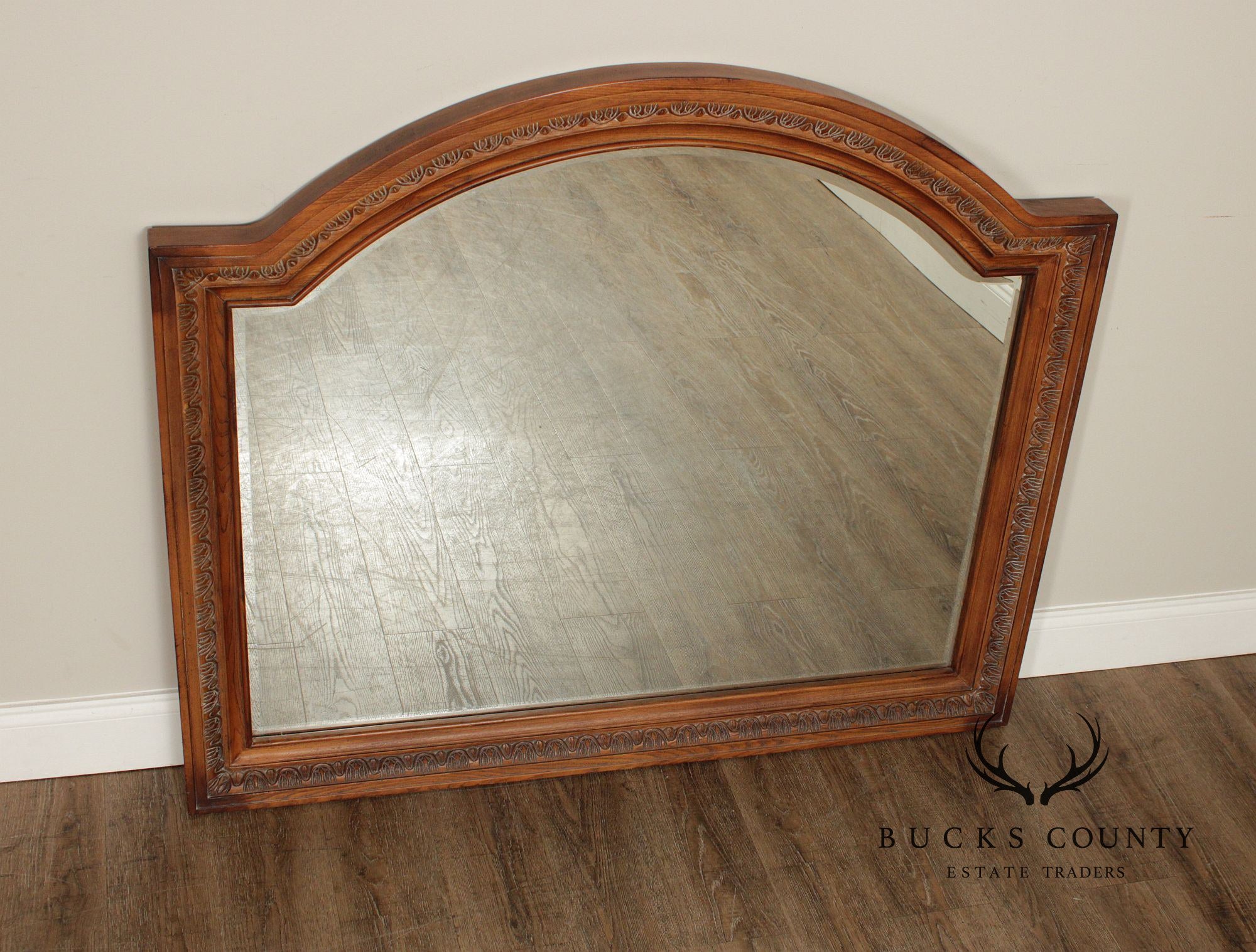 Tuscan Style Carved Oak Frame Arched Wall Mirror