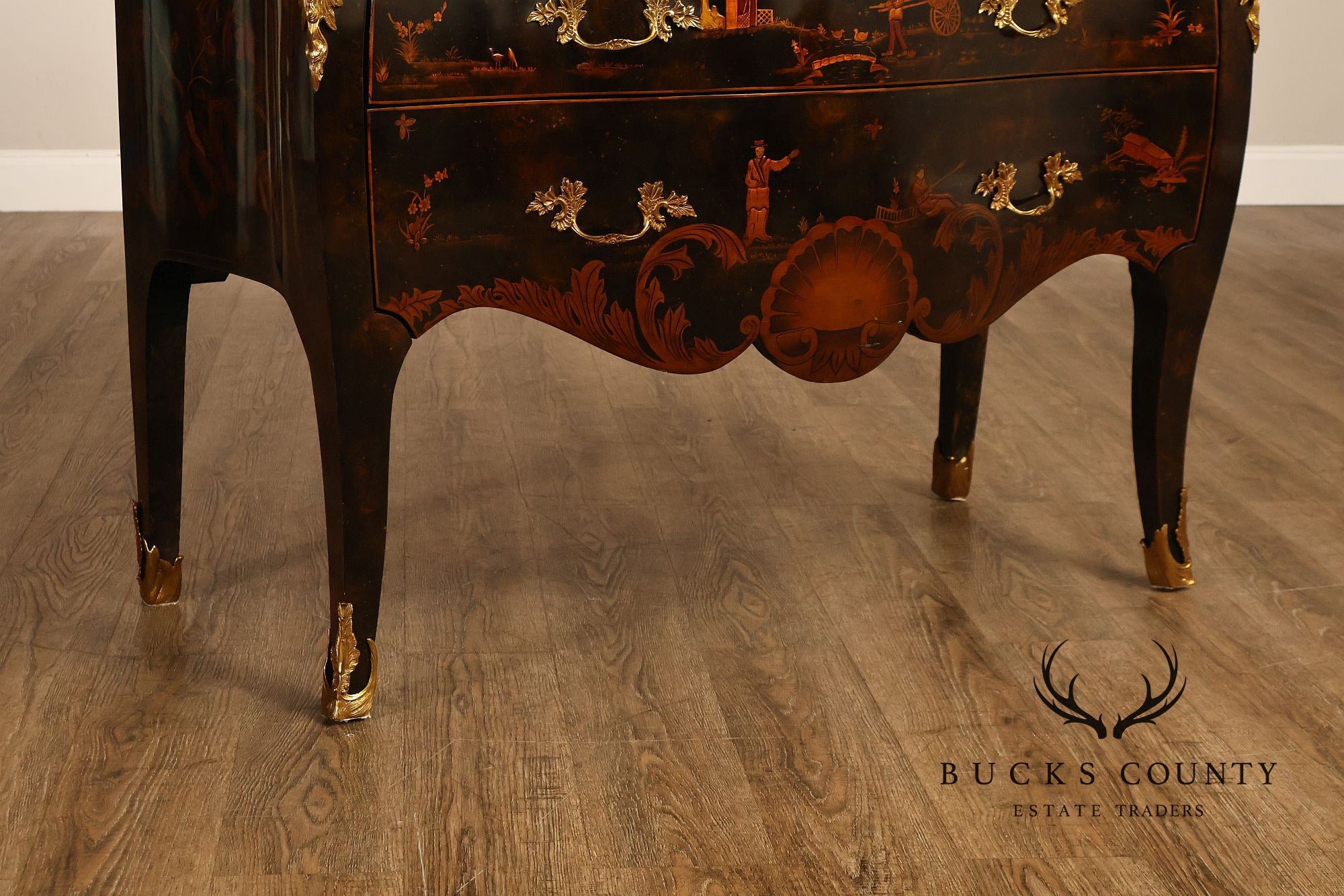 Maitland Smith Chinoiserie Hand Painted Bombe Chest