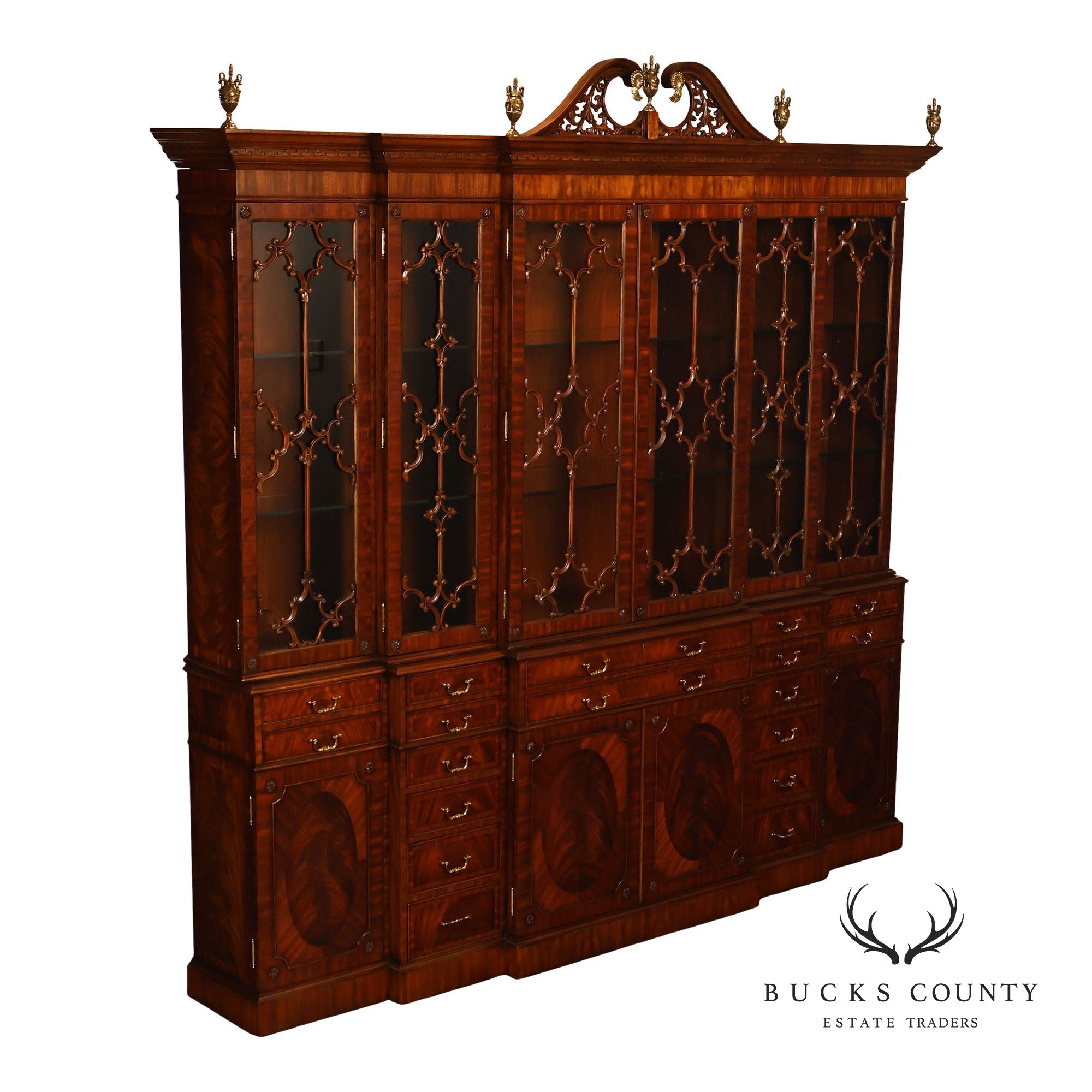 Maitland Smith Georgian Style Large Mahogany Breakfront Bookcase